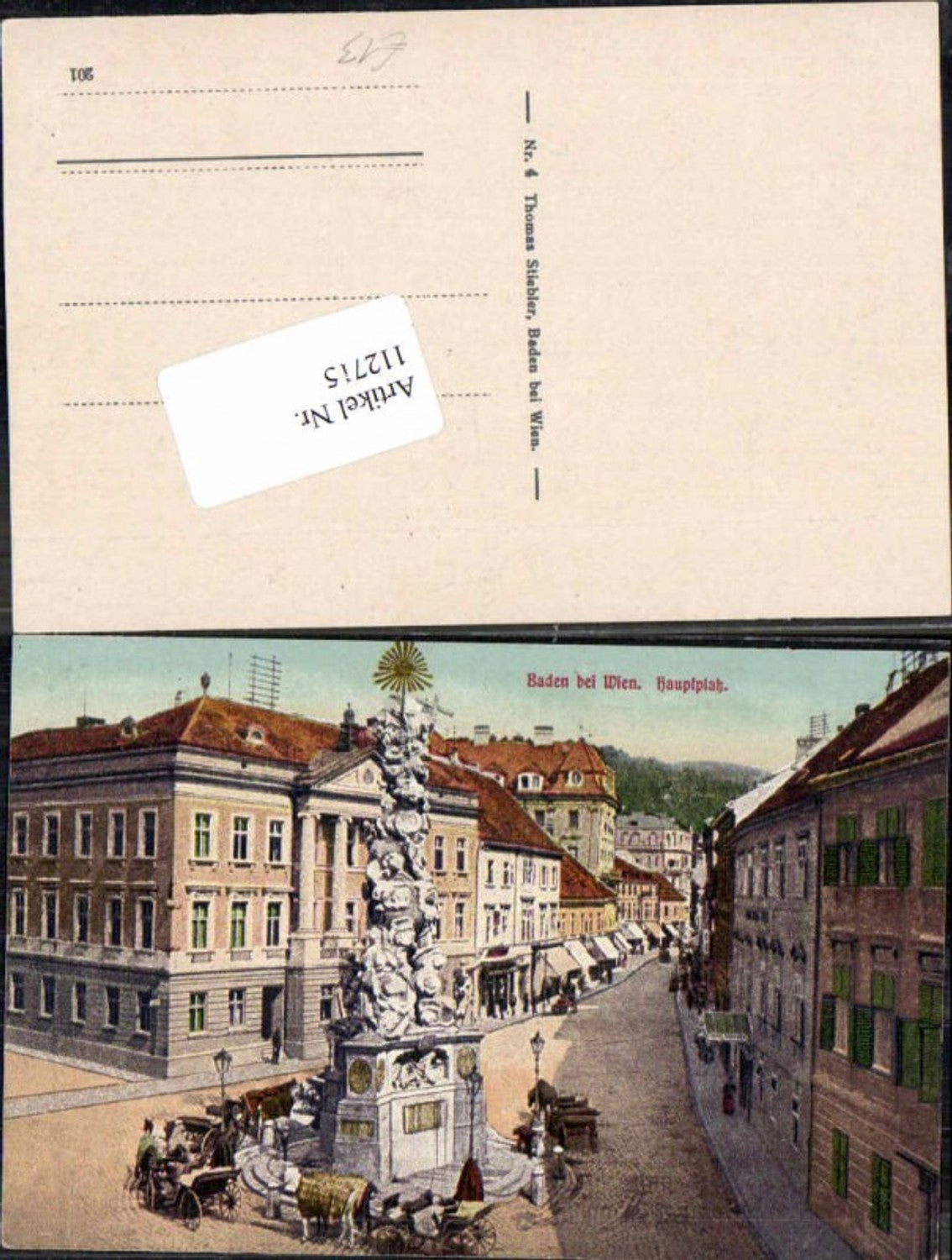 112715,Baden bei Wien Hauptplatz Partie Kutschen Kutsche