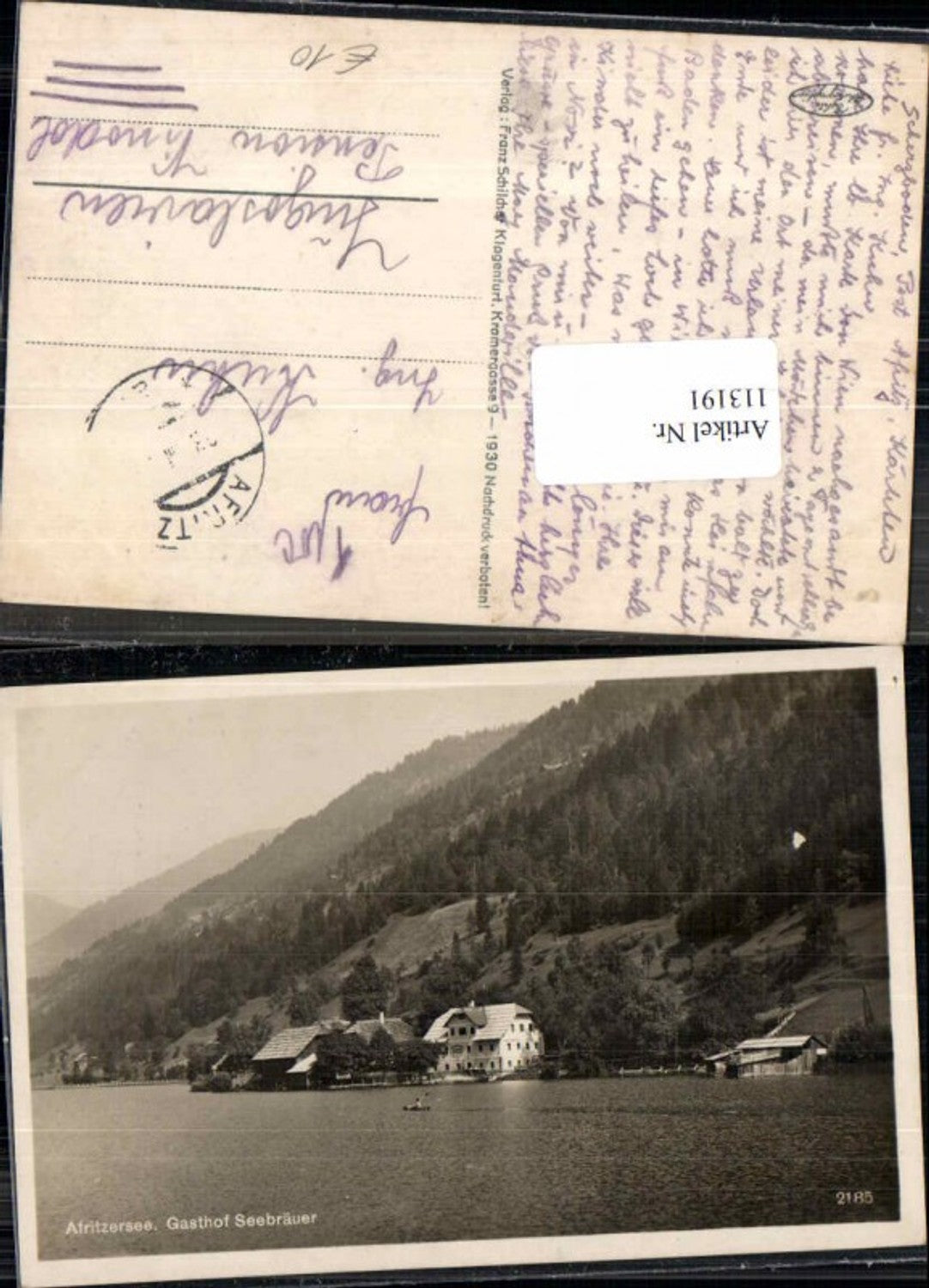 113191,Afritzersee Afritz am See Gasthaus Seebräuer 1930