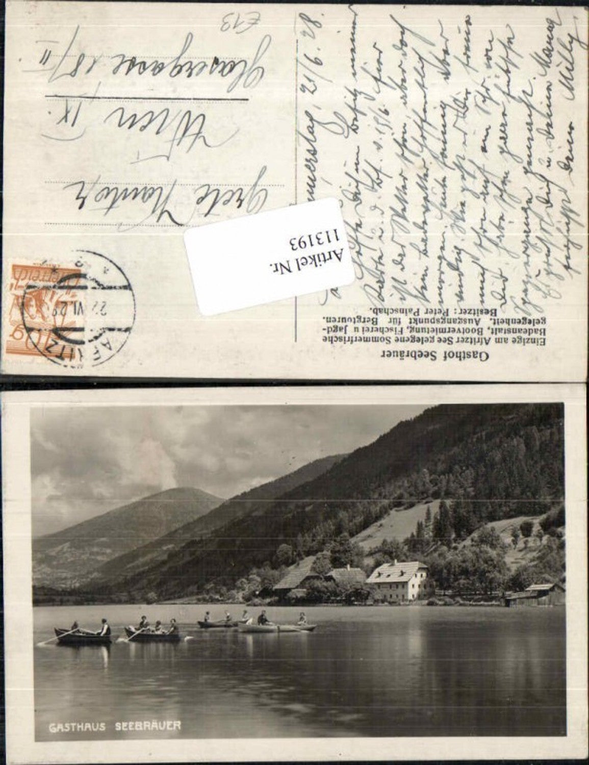 113193,Gasthaus Seebräuer Afritz Afritzersee 1928