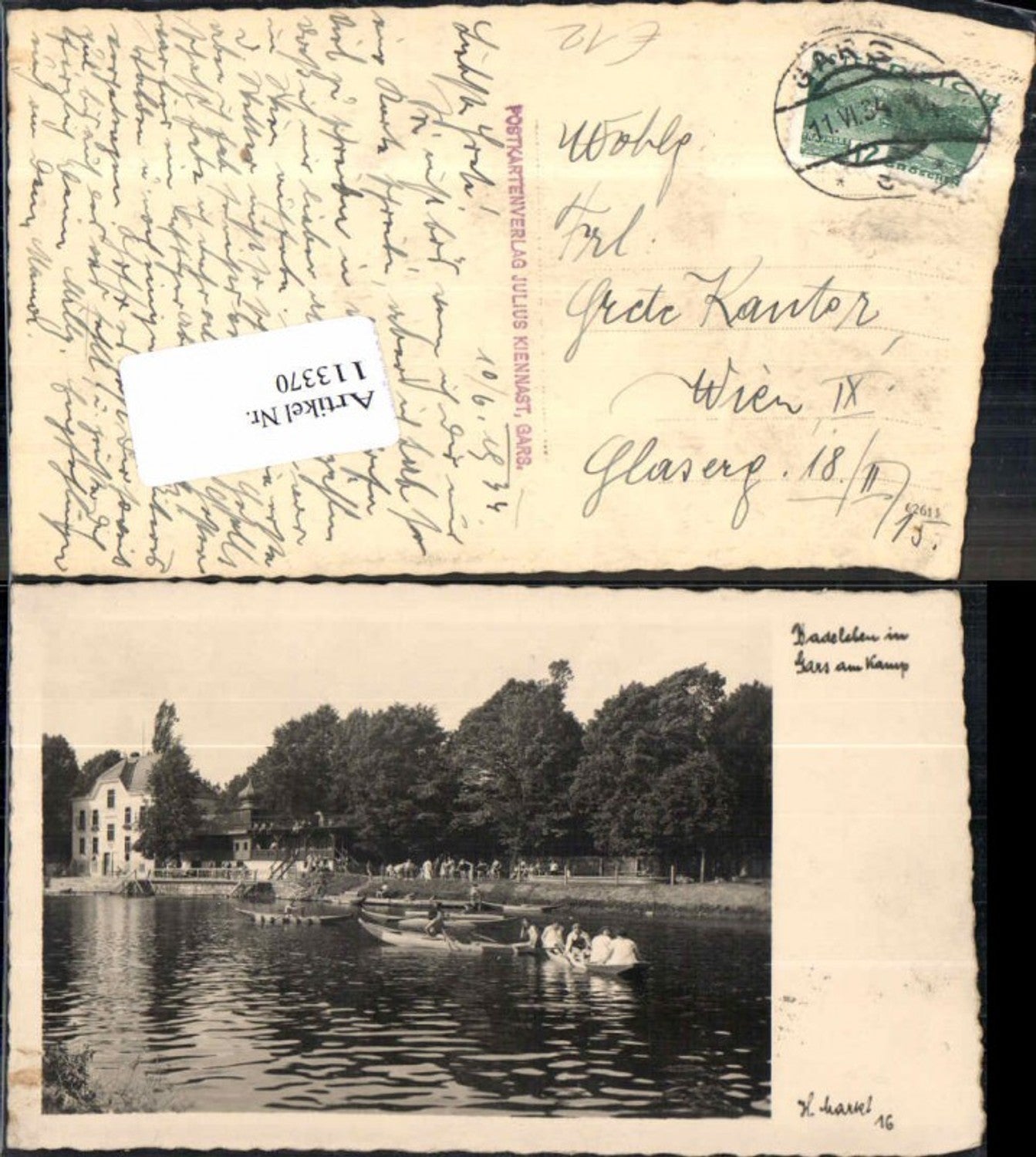 113370,seltene AK Badeleben in Gars am Kamp Boote am Kamp pub Markl Nr 16