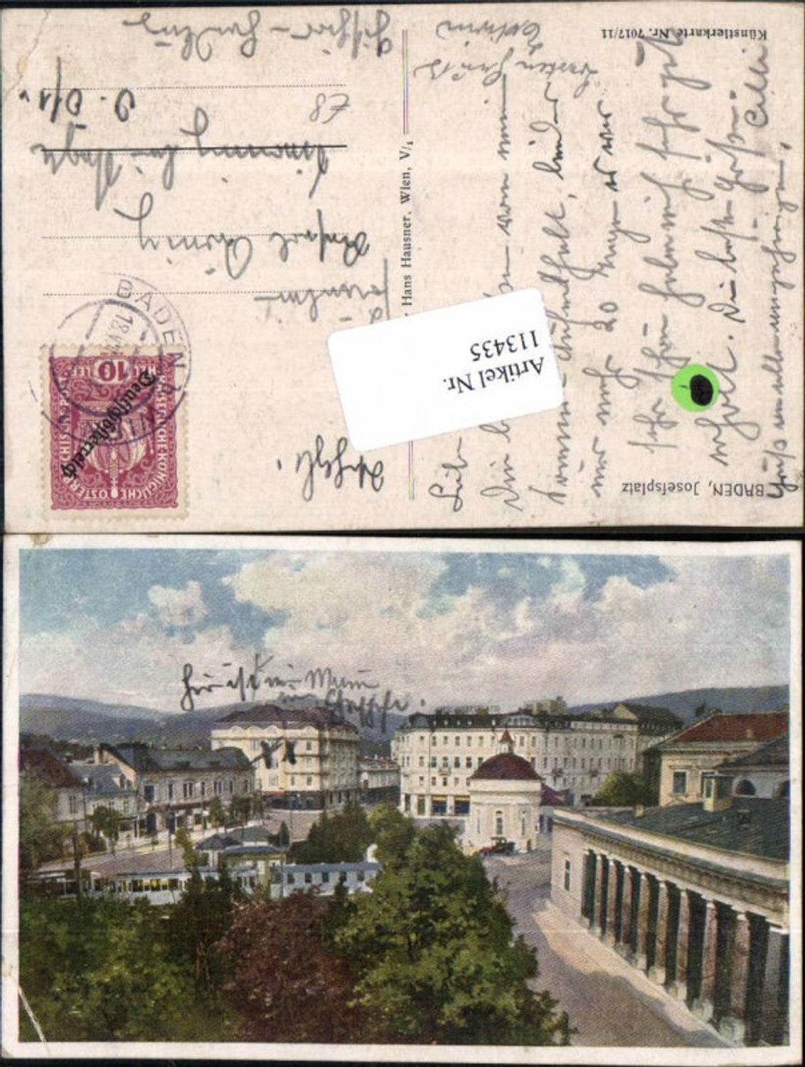 113435,Baden bei Wien Josefsplatz Künstlerkarte 7017-11