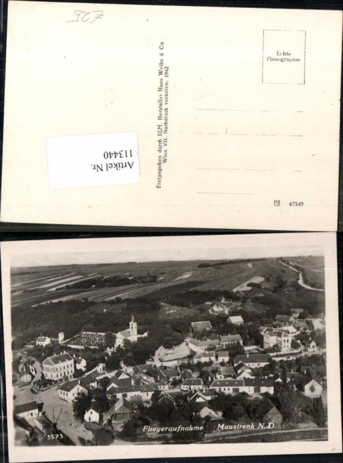 113440,seltene Fliegeraufnahme Maustrenk bei Zistersdorf 1935