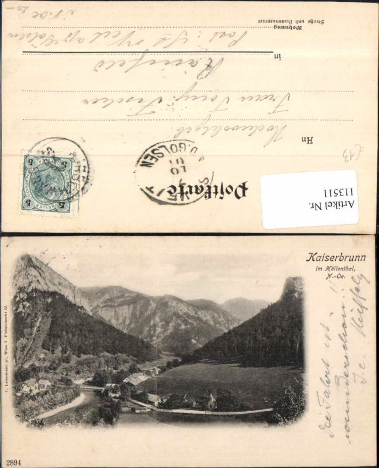 113511,seltene AK Kaiserbrunn im Höllenthal Höllental Nasswald 1900 Hirschwang