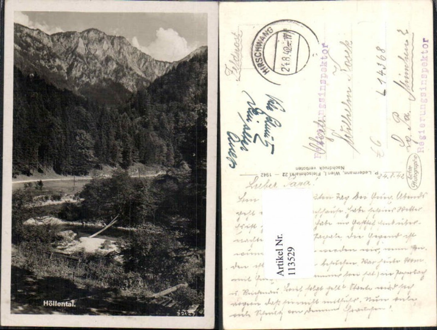 113529,Höllental bei Nasswald Hirschwang Partie um 1942 Feldpost