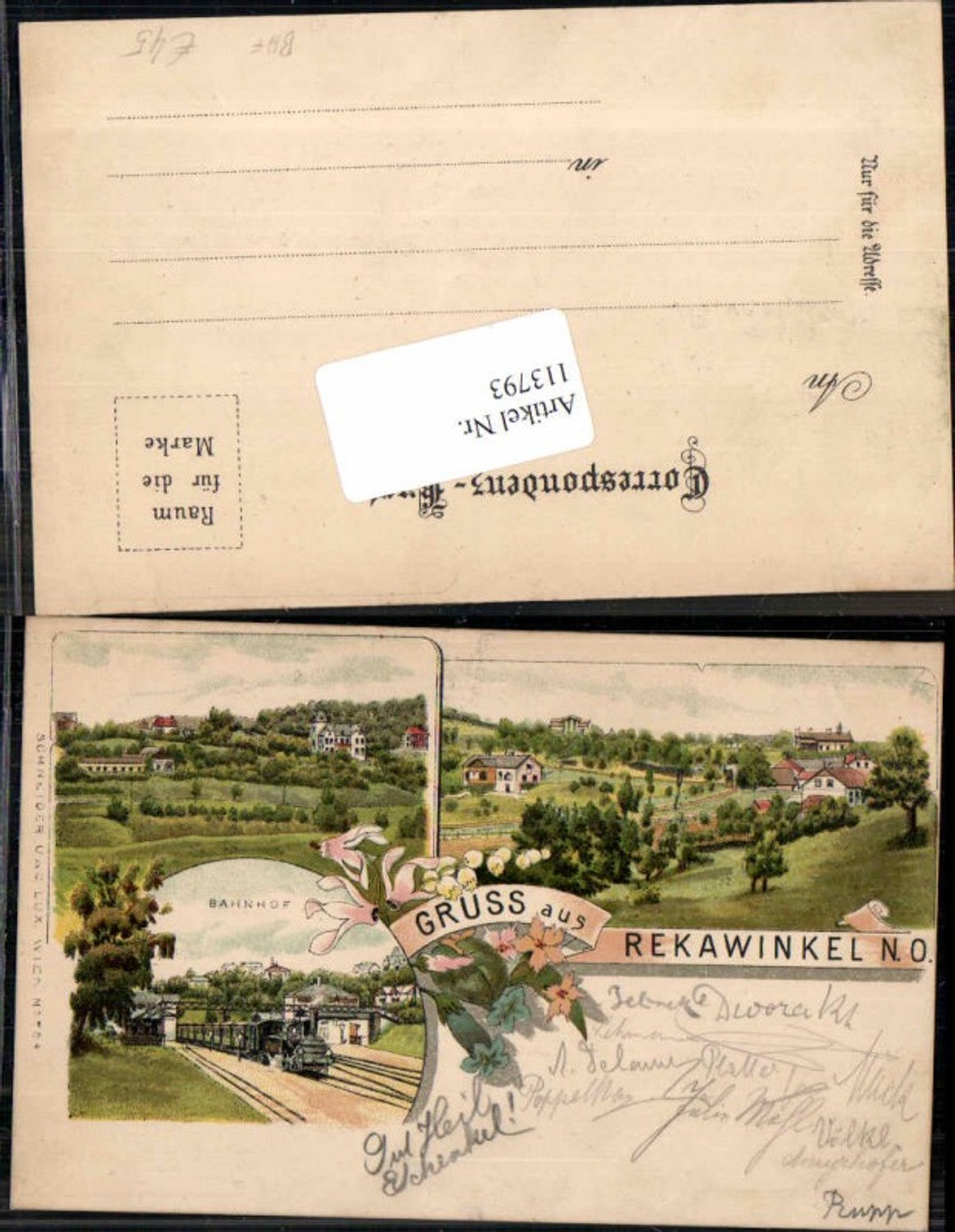113793,Sehr rare Litho Gruss aus Rekawinkel Pressbaum bei Wien Bahnhof pub Schneider Lux 754