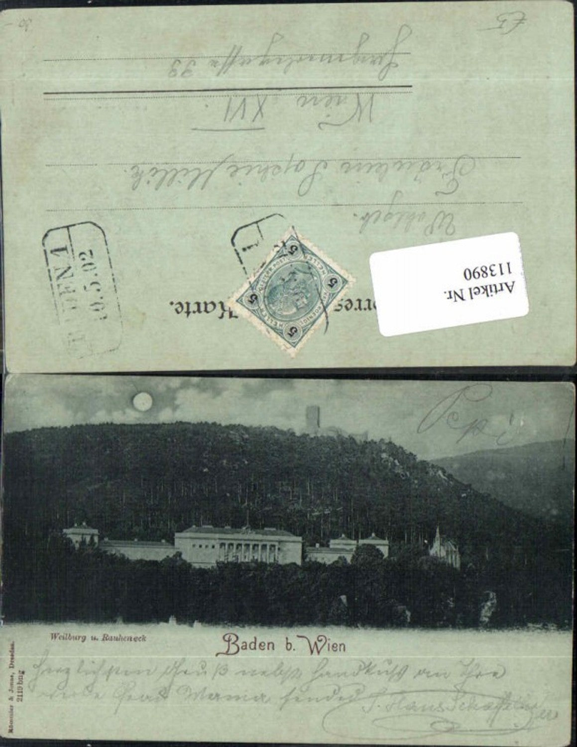 113890,Mond AK Baden bei Wien Weilburg Rauheneck helenenthal 1902