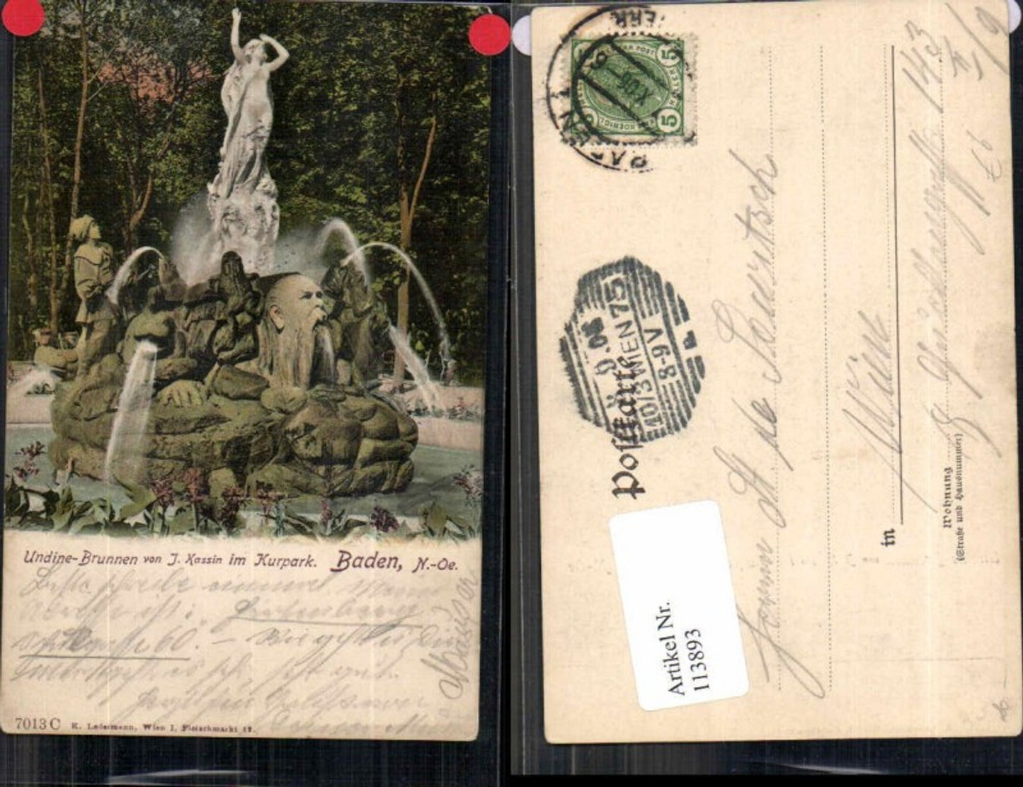 113893,Undine Brunnen in Baden bei Wien Kurpark 1900