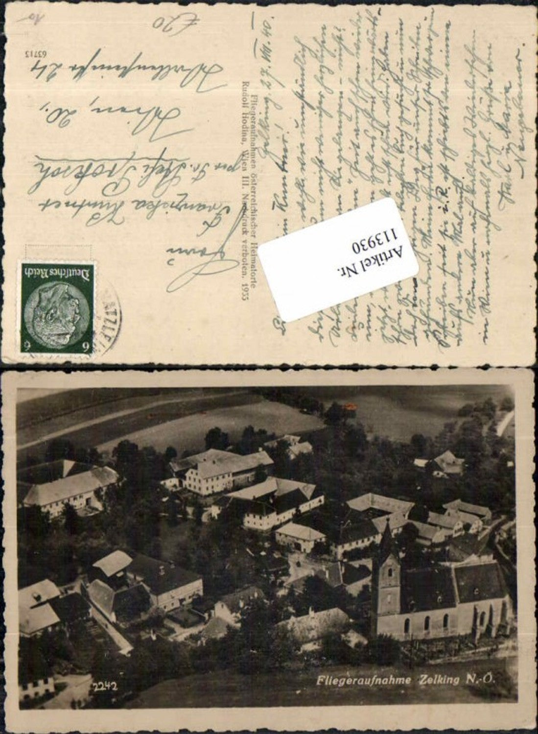 113930, rare aerial photograph of Zelking near Melk, 1935