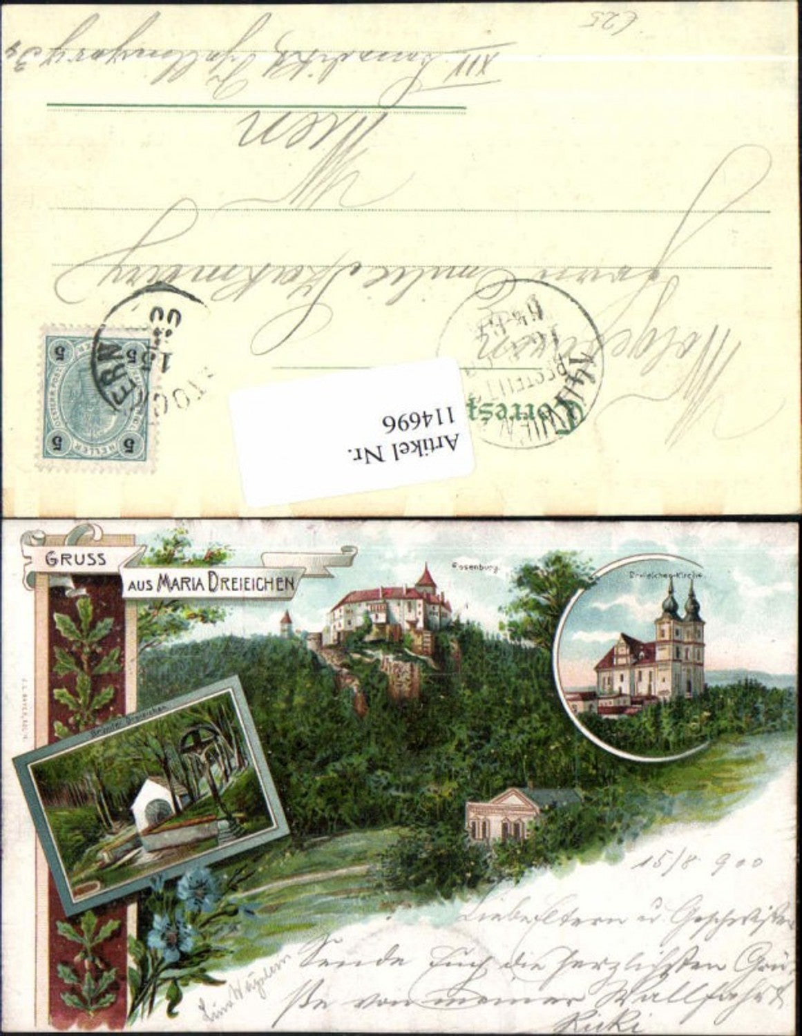114696,Tolle Litho Gruss aus Maria Dreieichen bei Horn Rosenburg am Kamp 1898