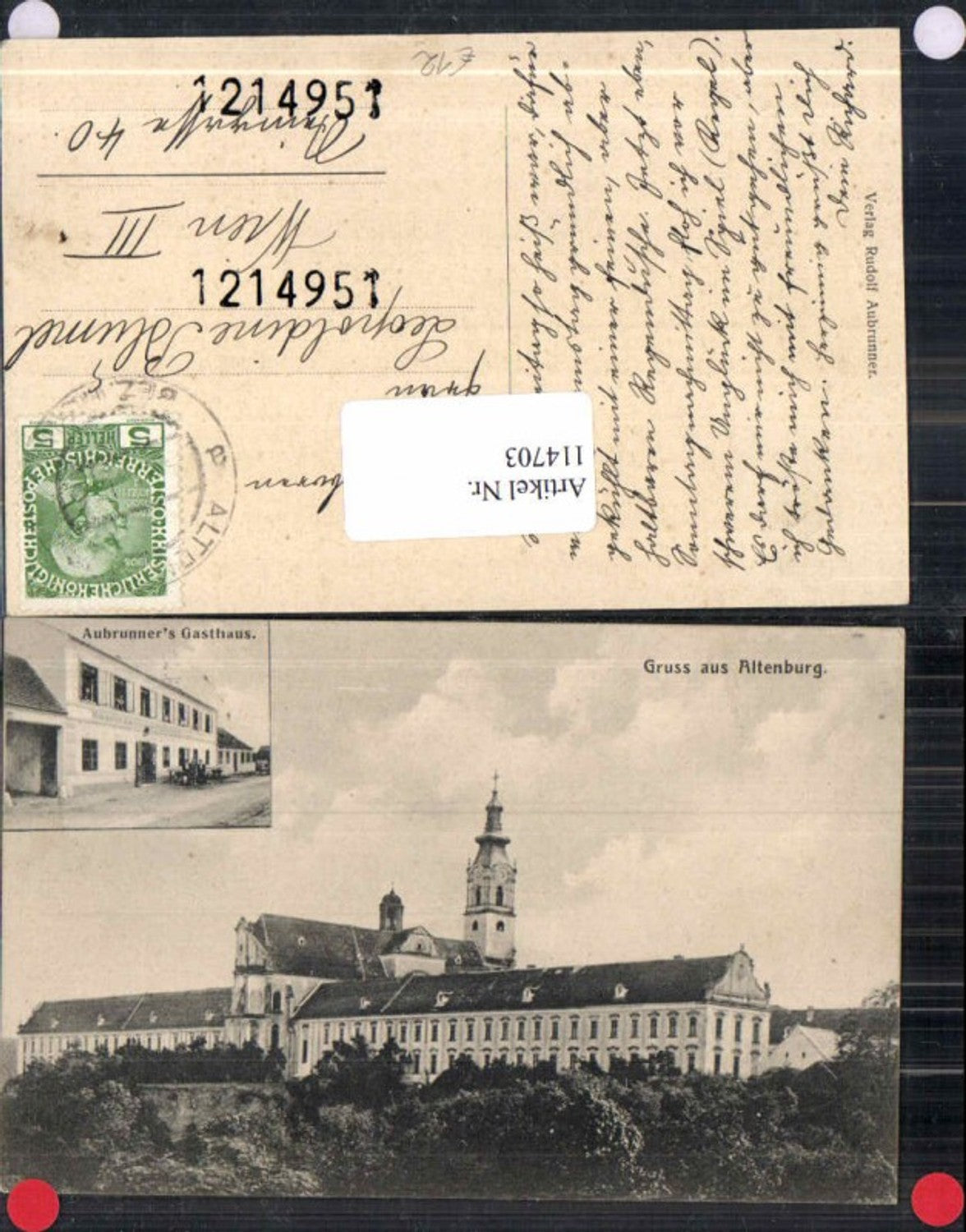 114703,Gruss aus Altenburg bei Horn Gasthaus Aubrunner 1910