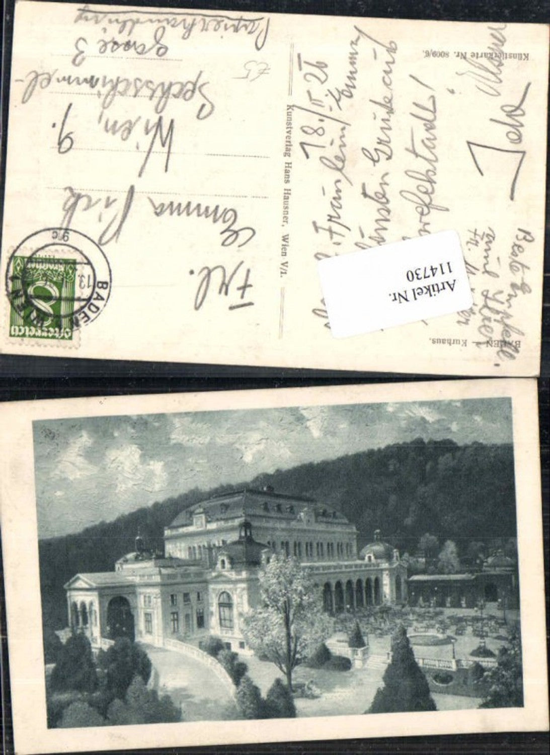 114730,Baden bei Wien Kurhaus Künstlerkarte 1925