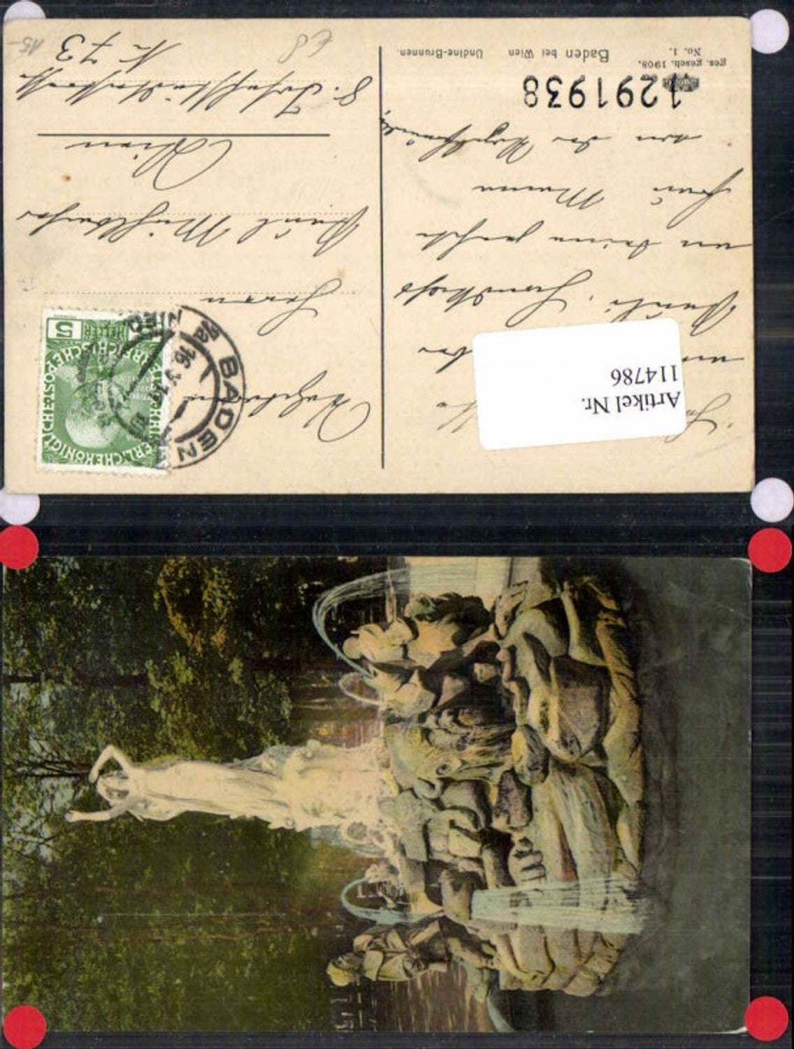 114786,Baden bei Wien Undine Brunnen Stadtpark 1908