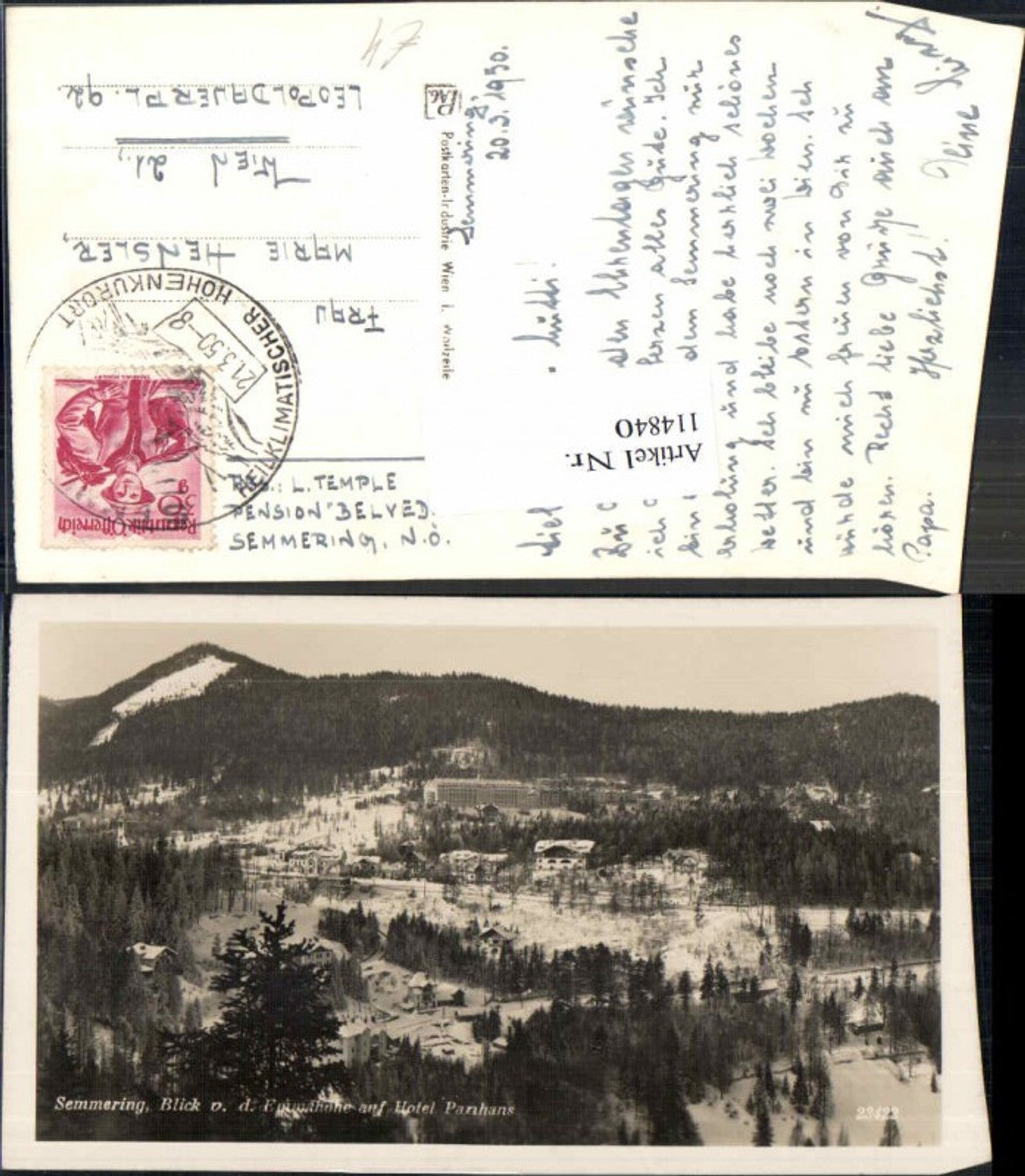 114840,Semmering Blick v. Emmahöhe auf Hotel Panhans