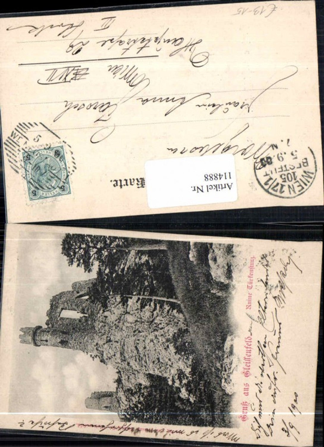 114888,seltene AK Gruss aus Gleissenfeld Ruine Türkensturz 1897