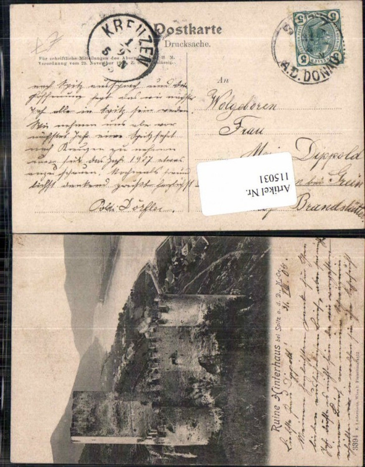 115031,Ruine Hinterhaus bei Spitz a.d. Donau Wachau 1905