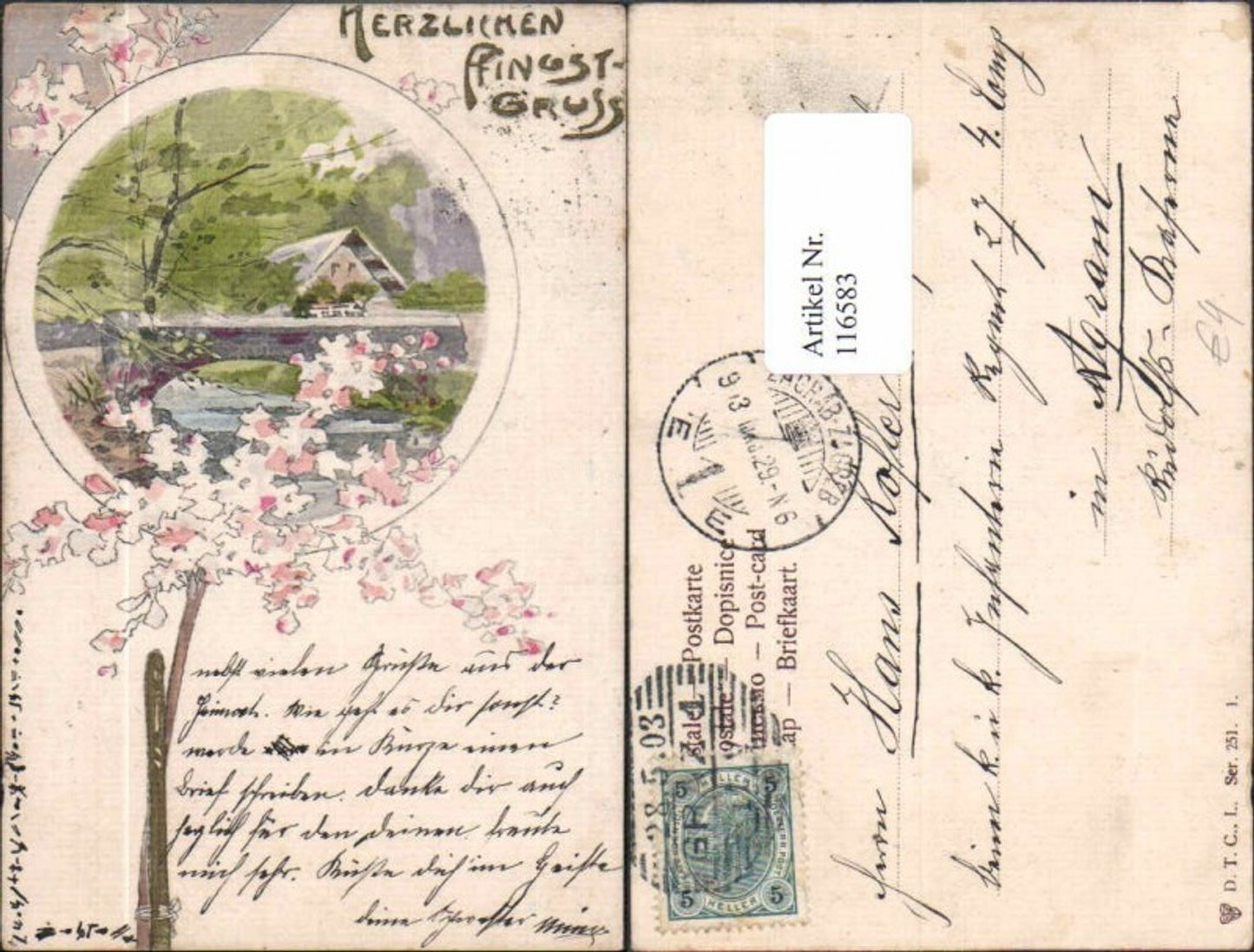 116583,Litho Jugendstil Art Nouveau Strauch Haus