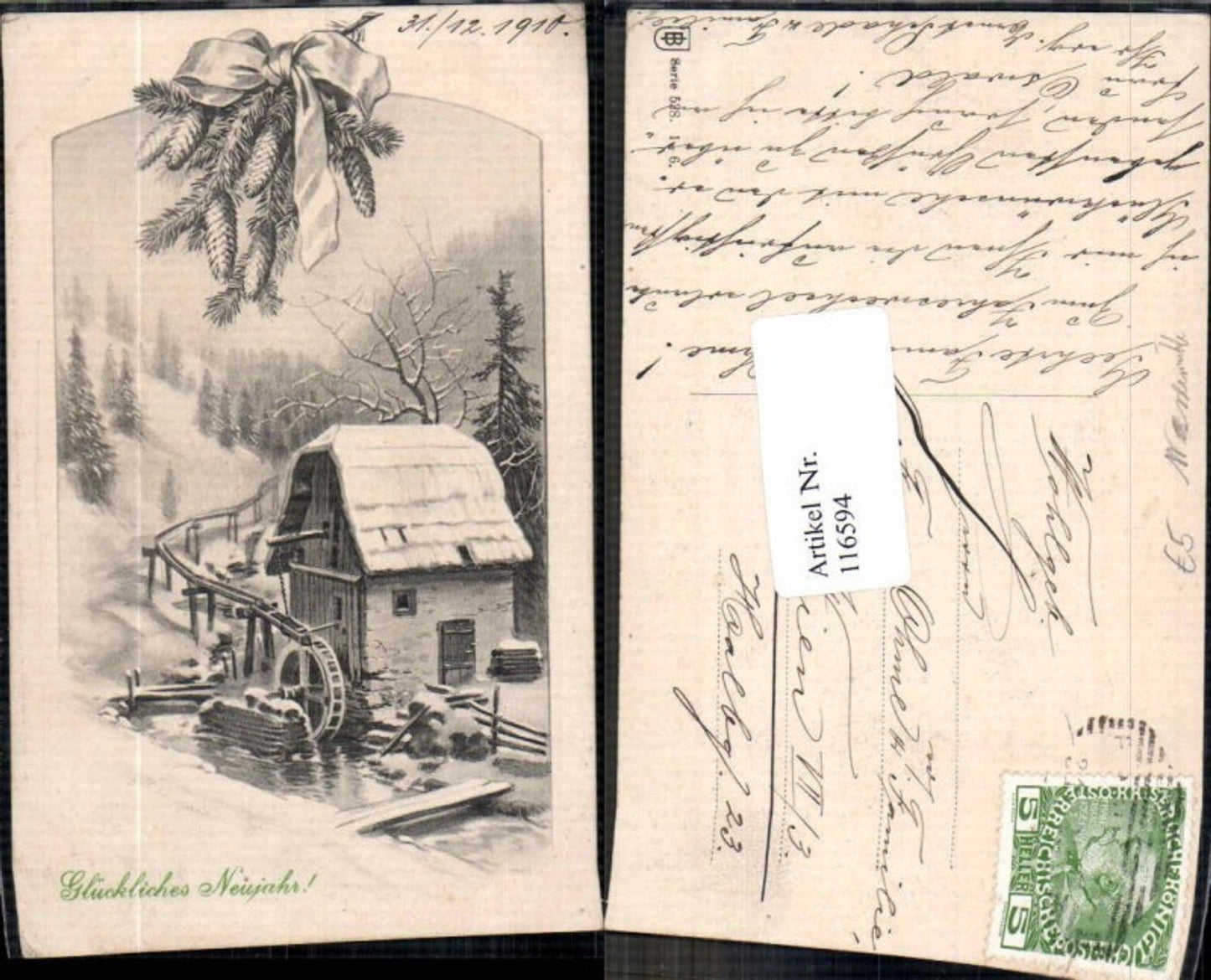 116594, Beautiful AK Watermill Waterwheel New Year AK Mill