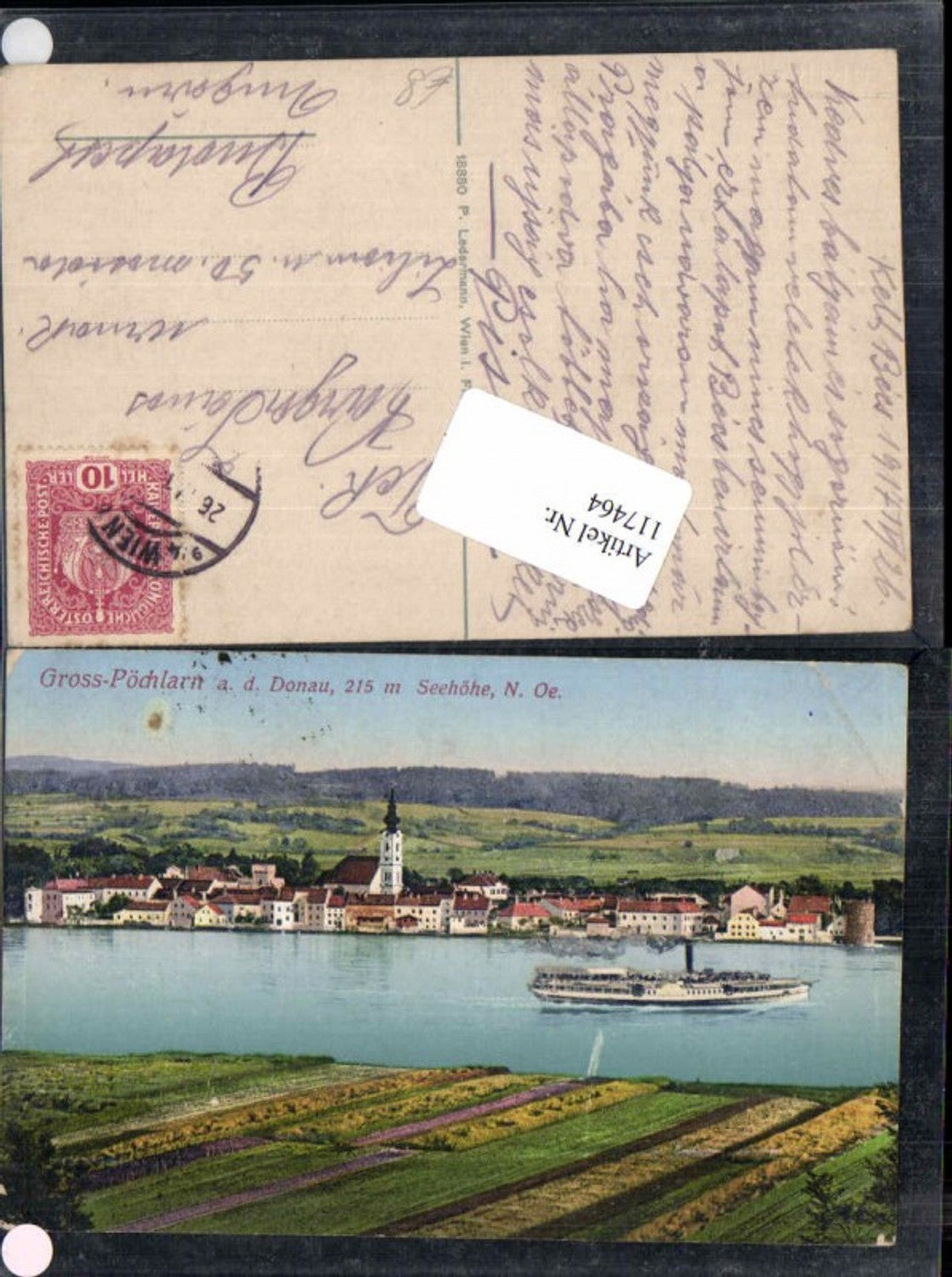 117464, Gross Pöchlarn on the Danube with steamer on the river 1917