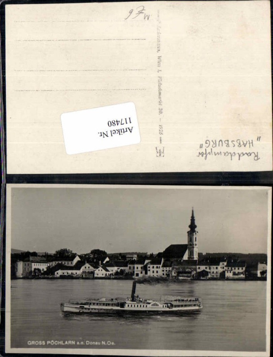 117480, Gross Pöchlarn on the Danube with steamer Habsburg on the river