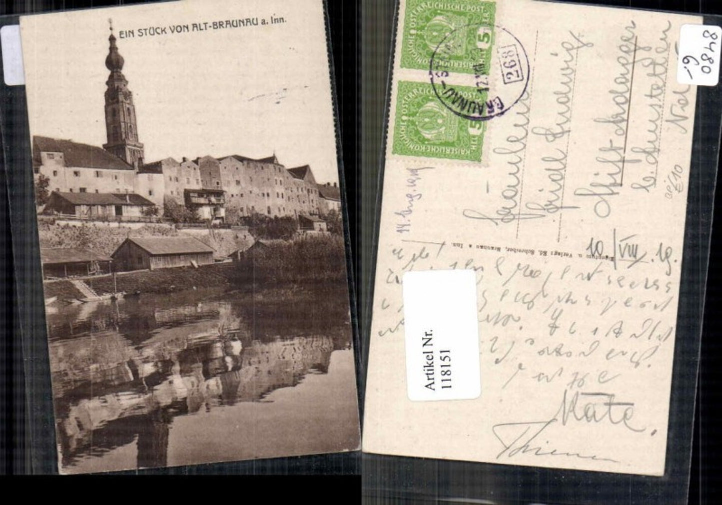 118151,Ein Stück v. Alt Braunau am Inn Bahnpost Zug 268 Braunau - Steindorf