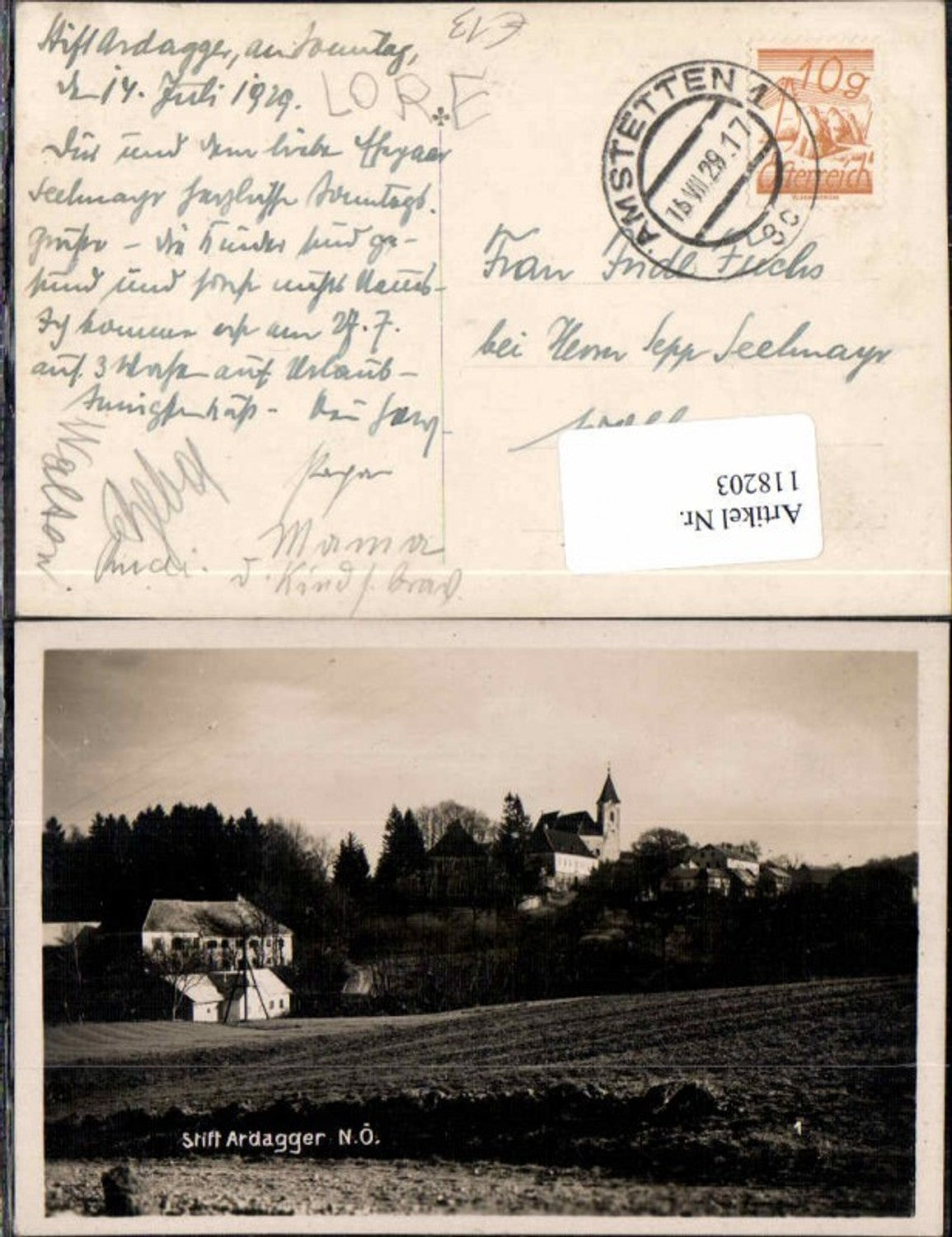118203,Stift Ardagger bei Amstetten Tolle Ortsansicht m. Häuser 1928