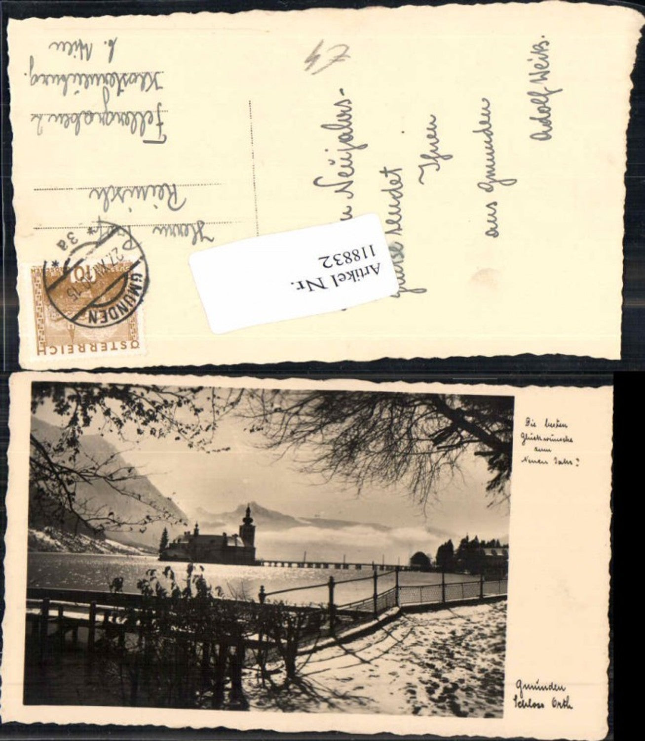 118832,Neujahr AK Gmunden am Traunsee Schloss Orth Wegansicht 1930