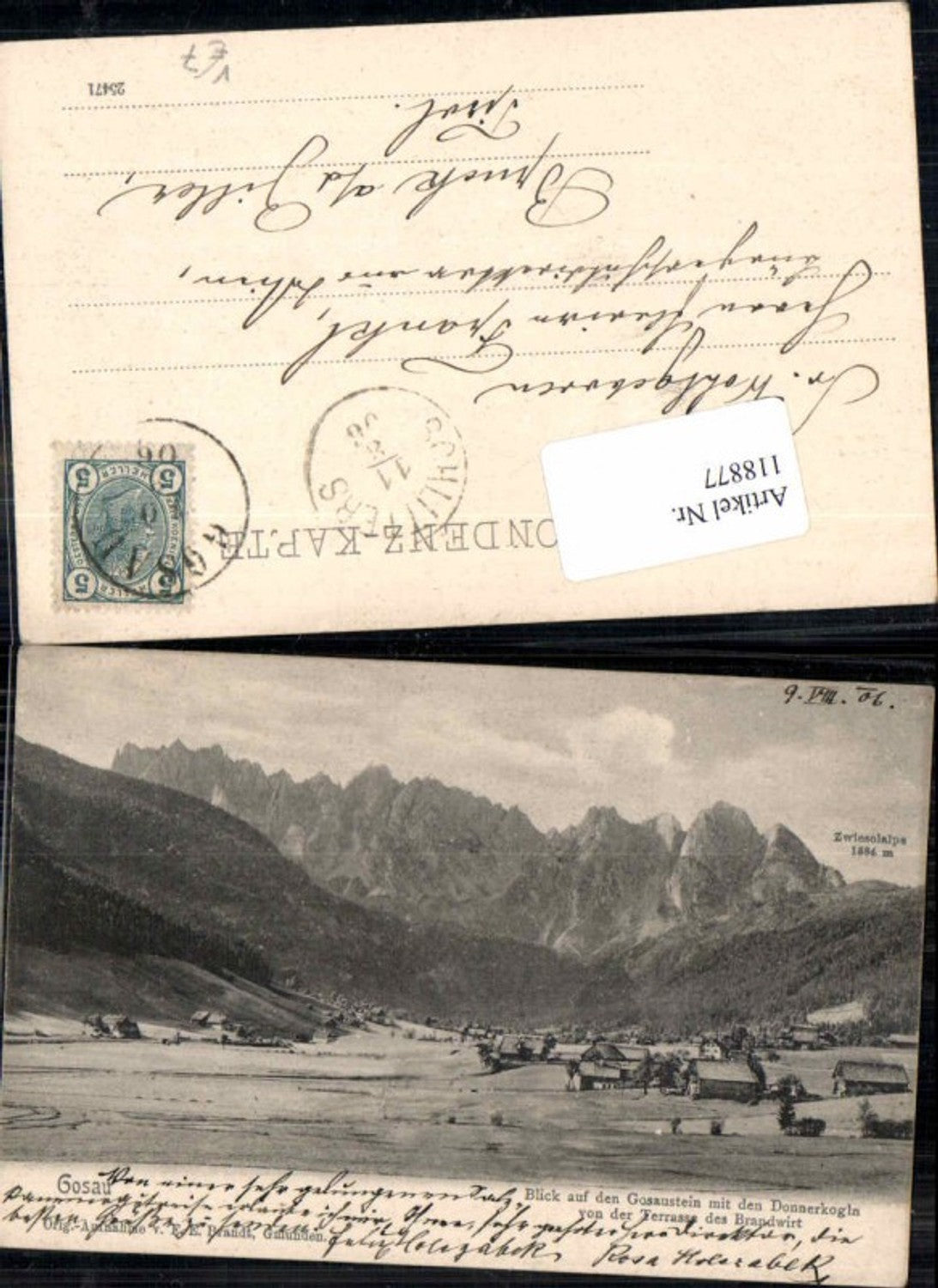 118877,Gosau Blick auf Gosaustein v.d. Terrasse Brandwirts Brandt