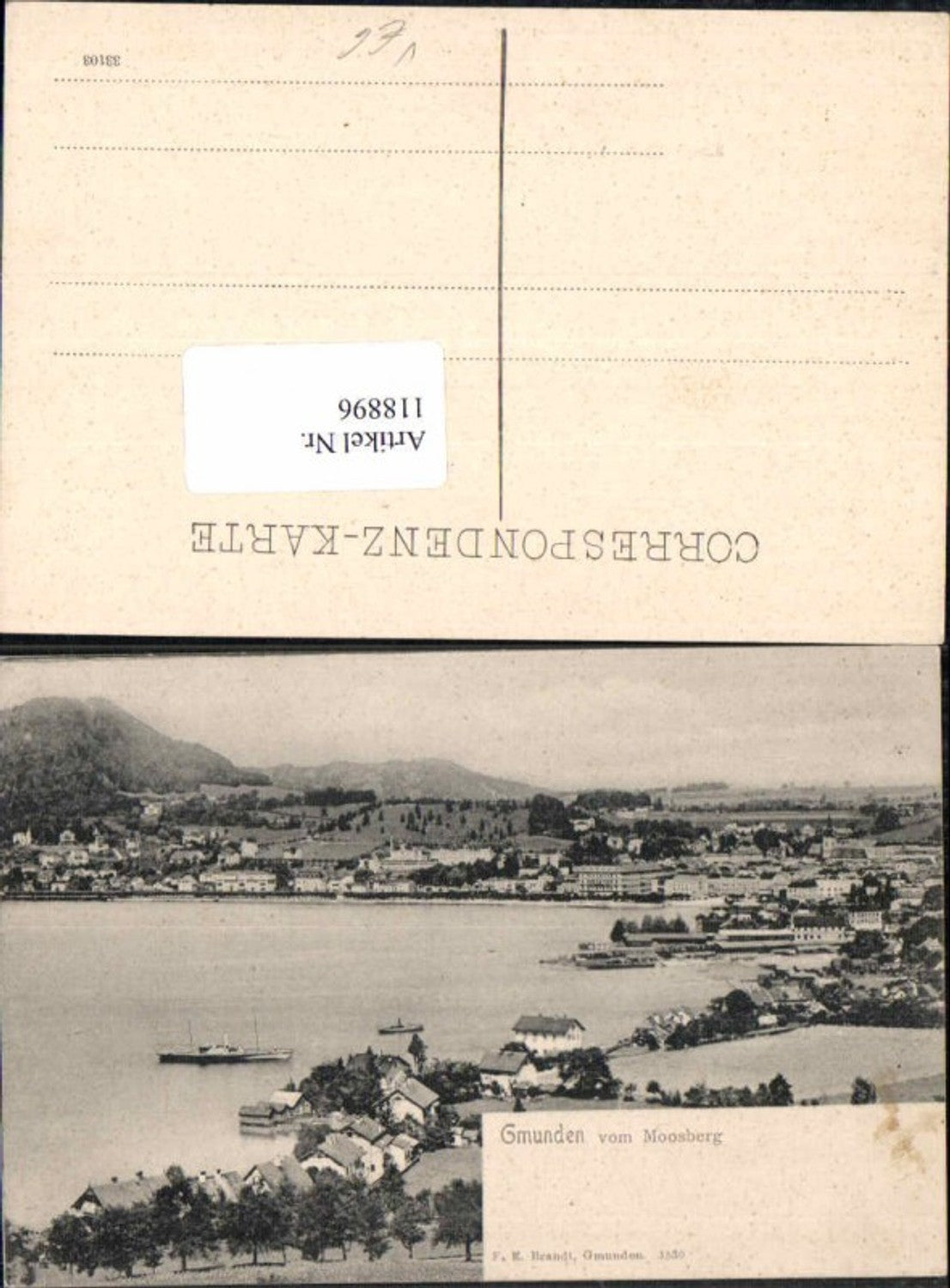 118896,Gmunden vom Moosberg Tolle Ansicht pub Brandt 1530