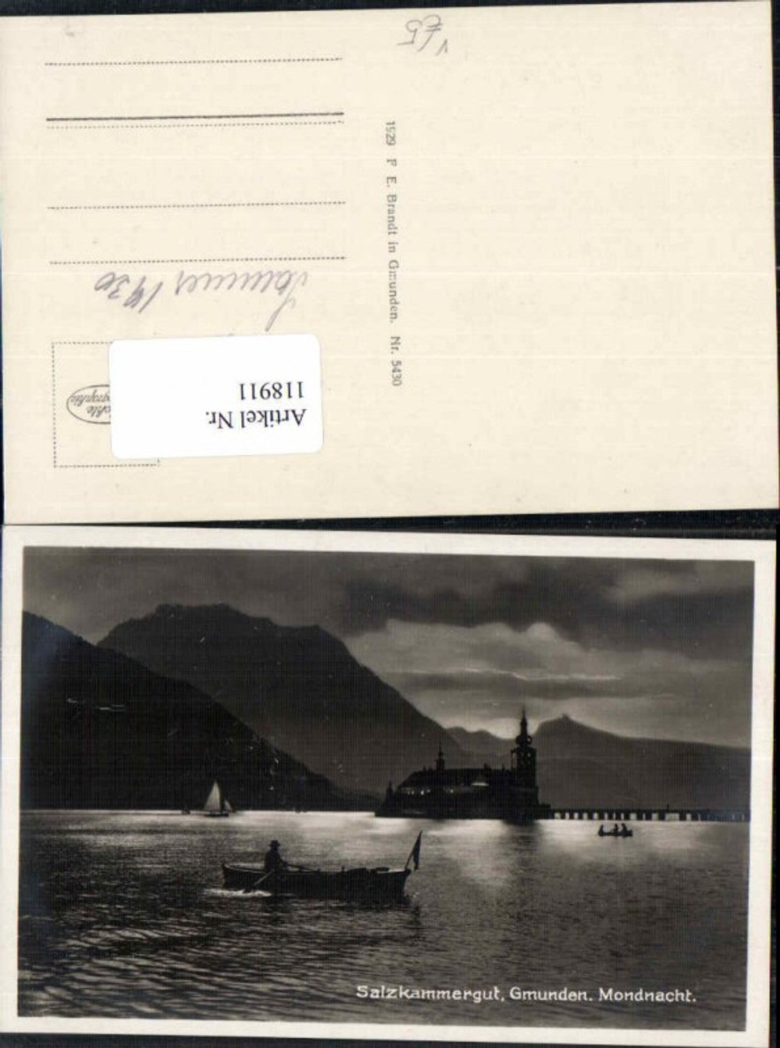 118911,Salzkammergut Gmunden Mondnacht m. Schloss Orth und Boot pub Brandt