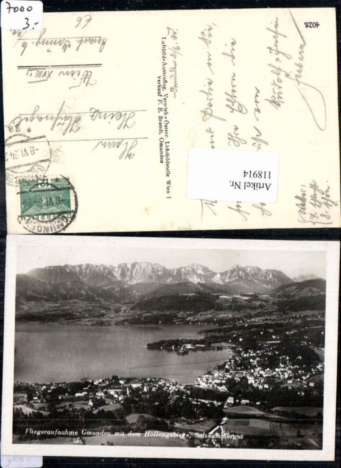 118914,Fliegeraufnahme Gmunden am Traunsee 1930