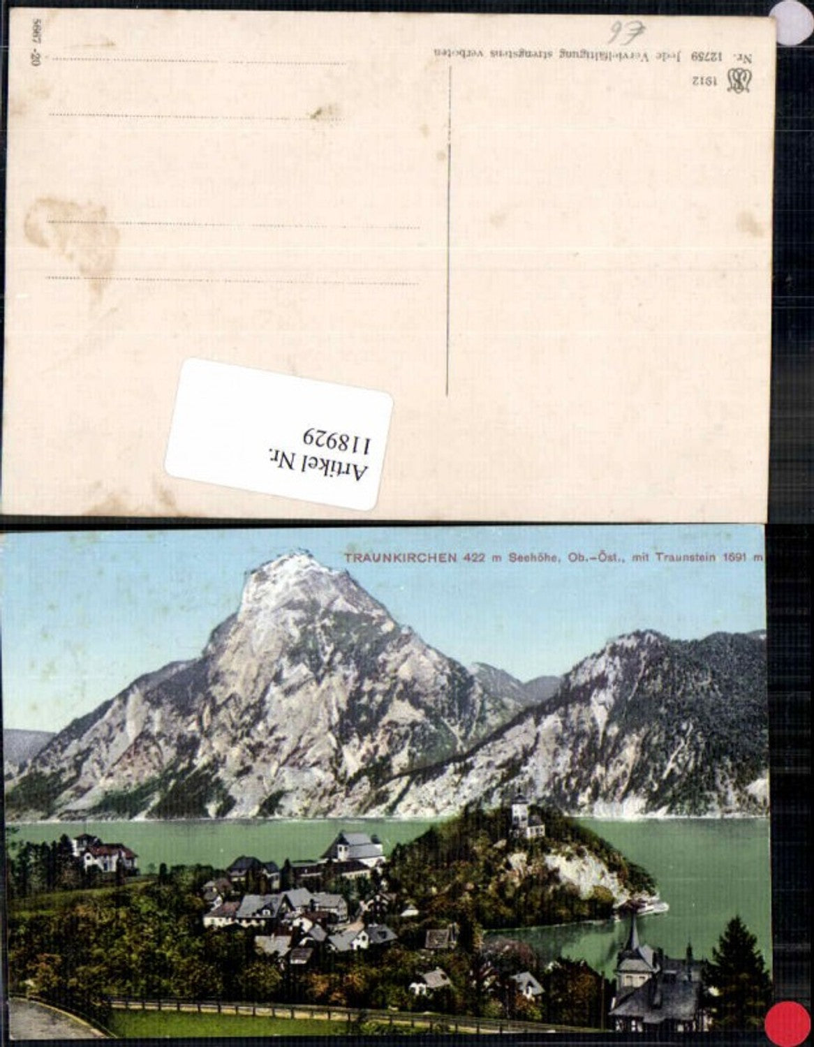 118929,Traunkirchen am Traunsee m. Traunstein 1912 Tolle Karte