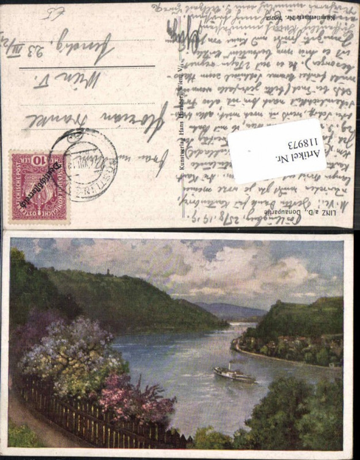 118973,Linz a.d. Donau Donaupartie Künstlerkarte 7007-7