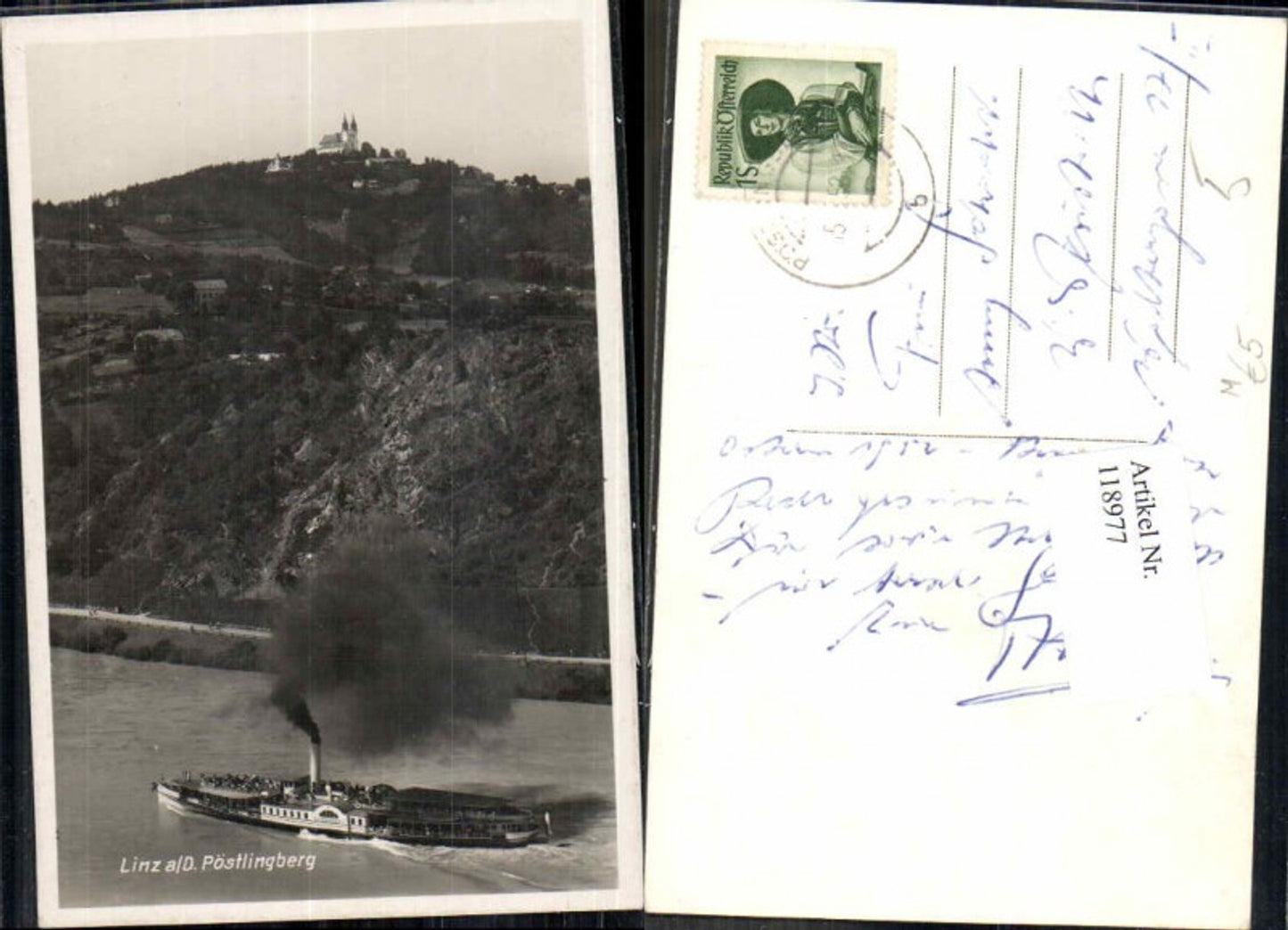 118977,Linz a.d. Donau Pöstlingberg m. Dampfer am Fluss