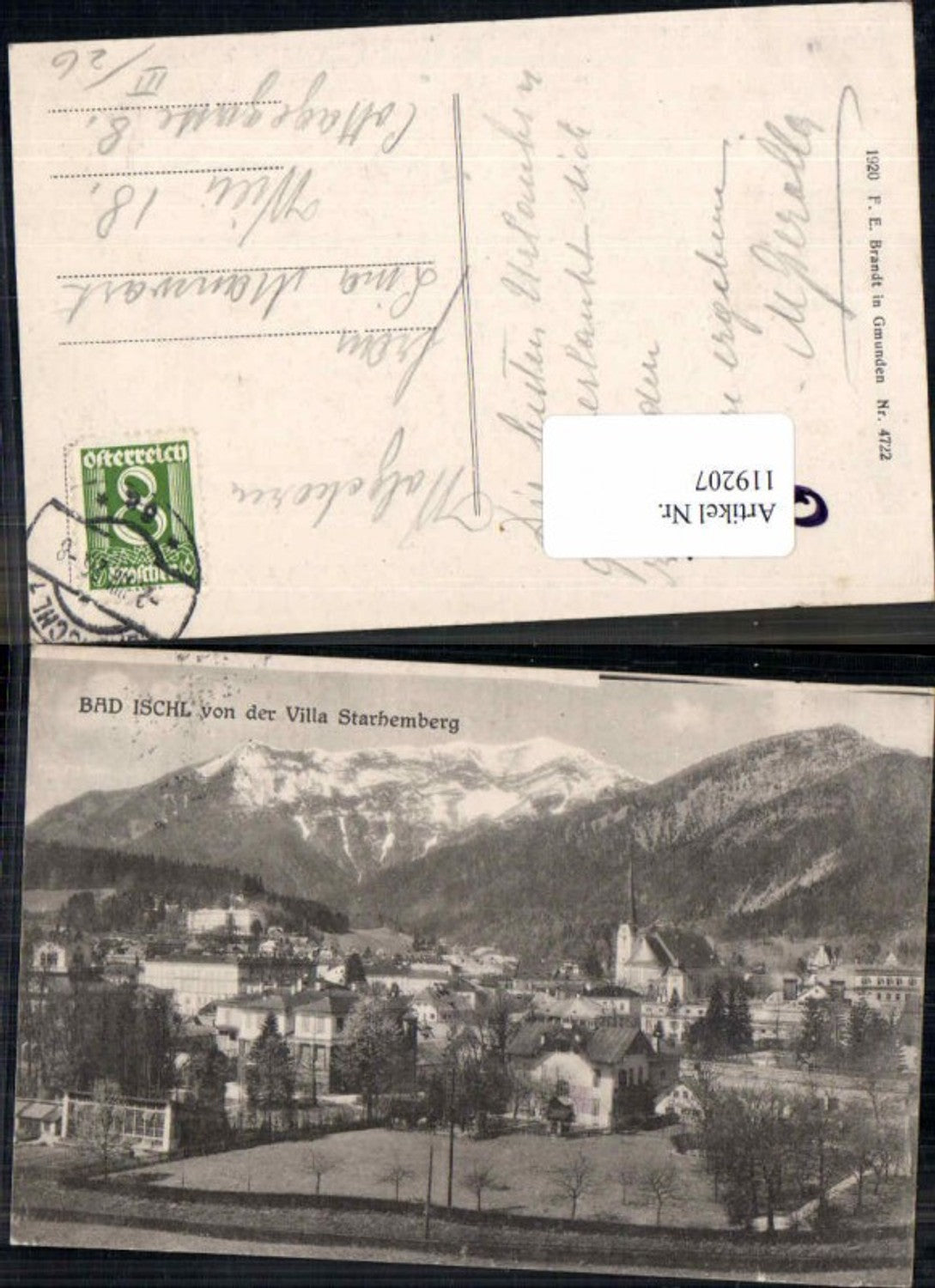 119207,Bad Ischl v.d. Villa Starhemberg 1920 pub Brandt 4722
