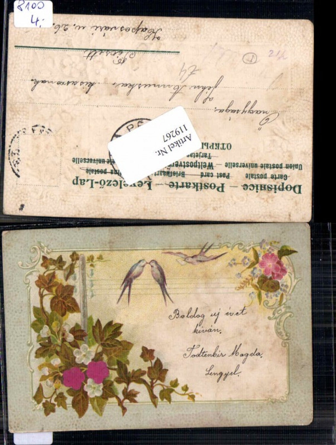 119267,Tolle Präge Litho Vogel Vögel Blumen Seiden Applikation