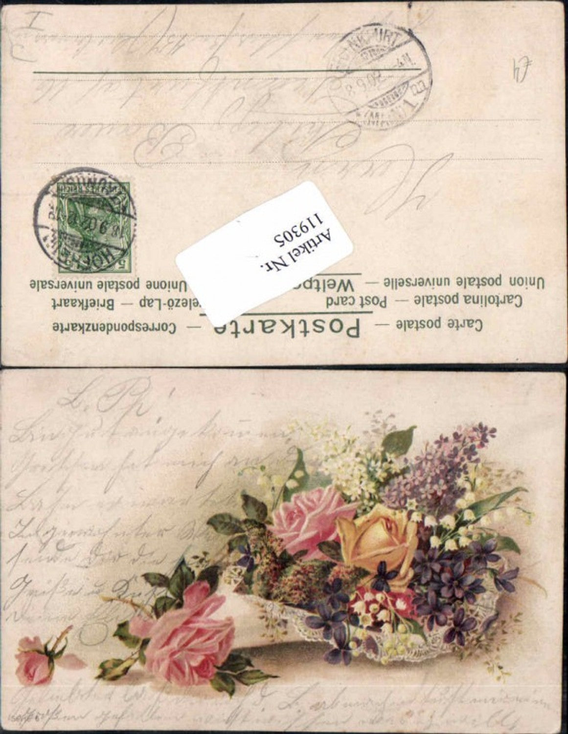 119305,Litho Blumen Rosen 1900 gel Hofheim
