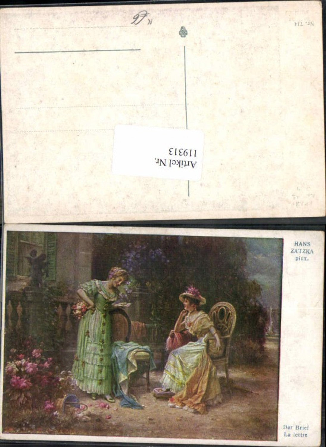 119313,Hans Zatzka der Brief Frau m. Hut lesen Brief