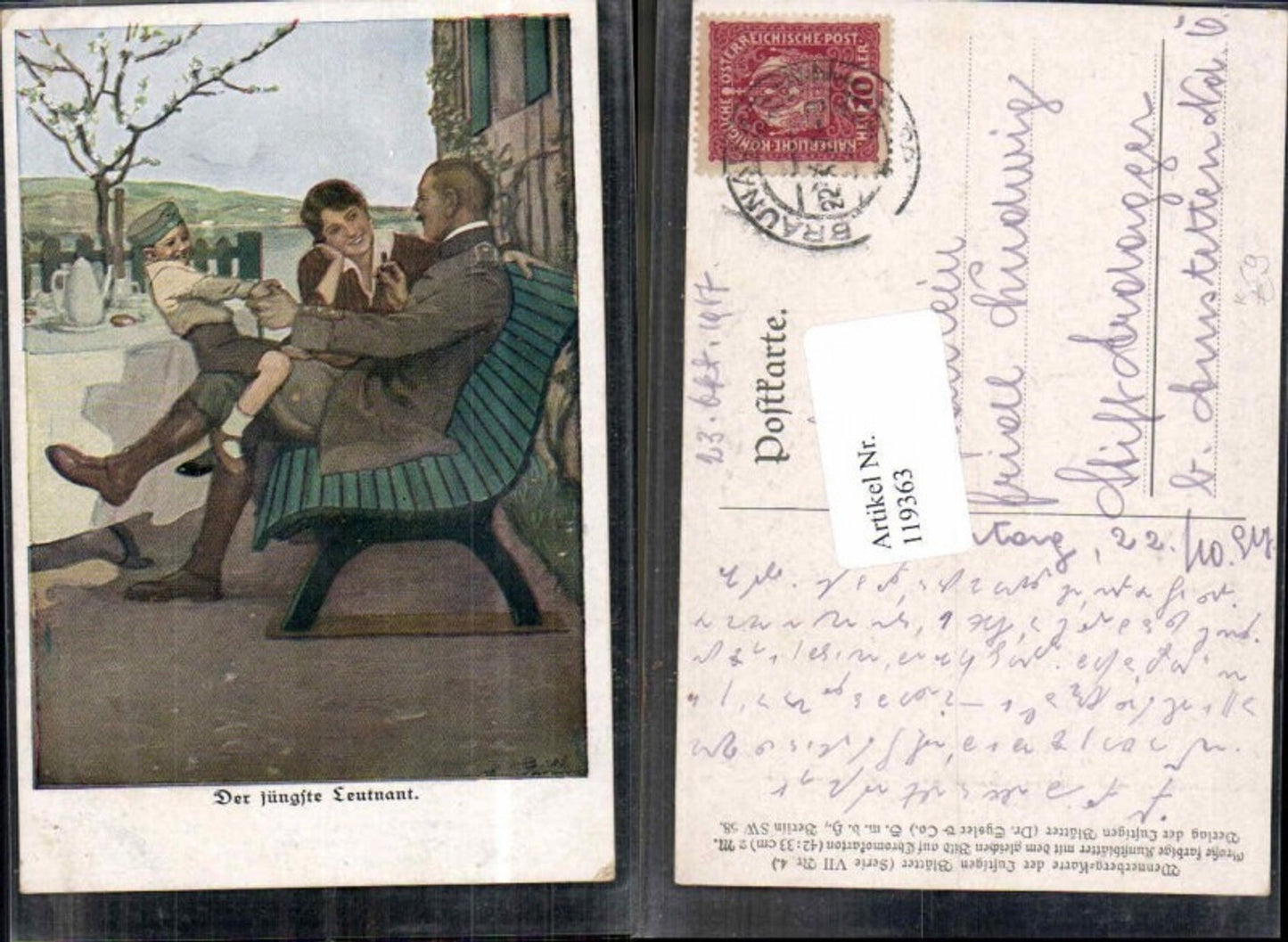 119363,B. Wennerberg Karikatur Ser 7 Nr 4 Jüngste Leutnant Familie Kind Uniform Frau Soldat