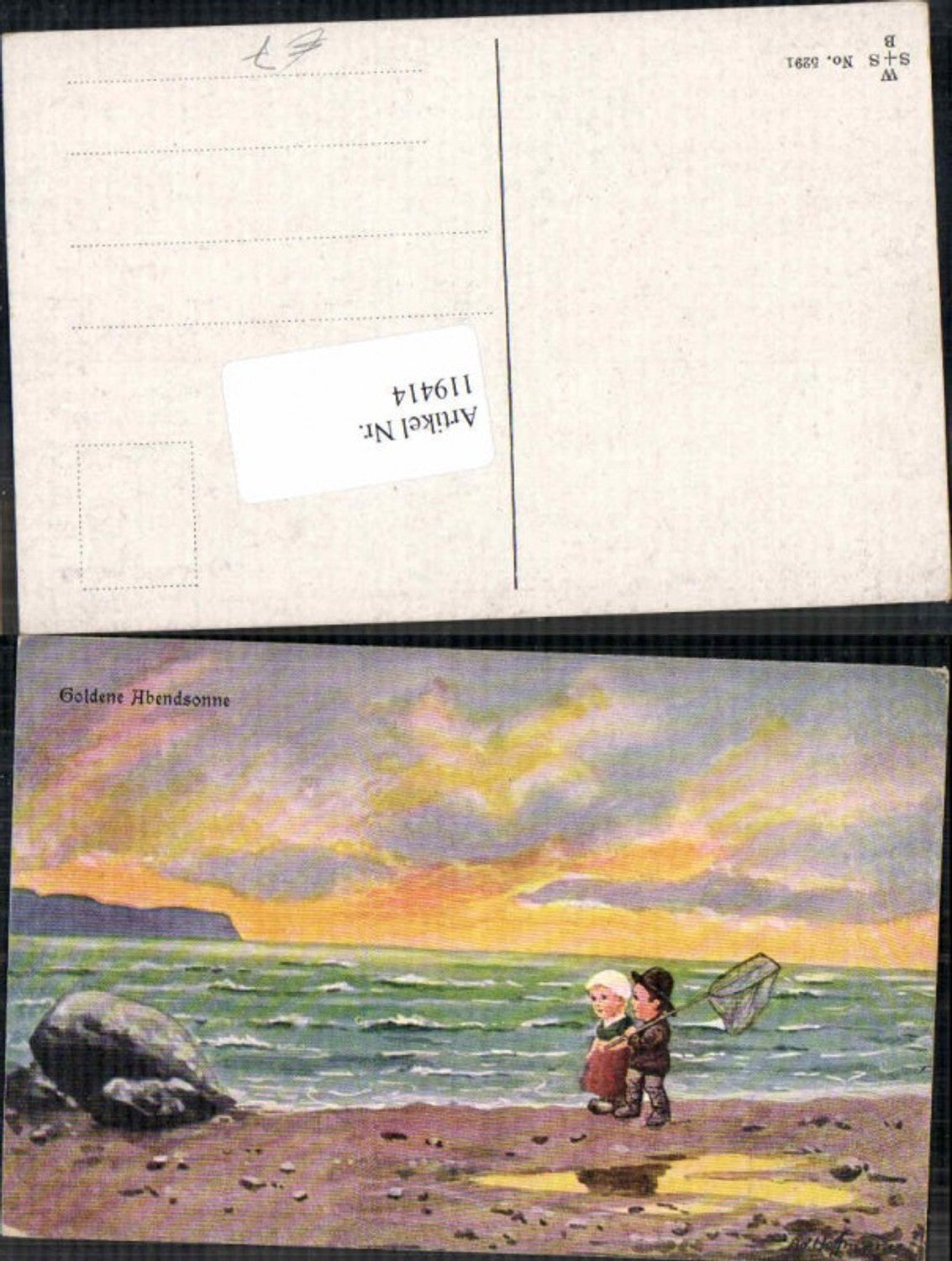119414,Goldene Abendsonne Kinder m. Fangnetz Adolf Hoffmann sign.