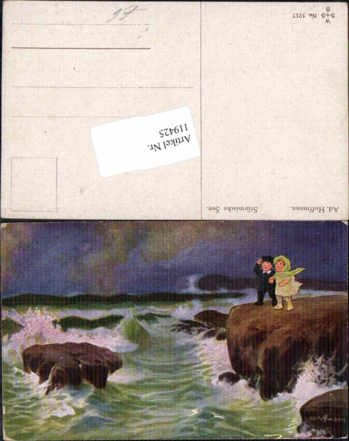 119425,Ad. Hoffmann Stürmische See Kinder a. Klippe Meer