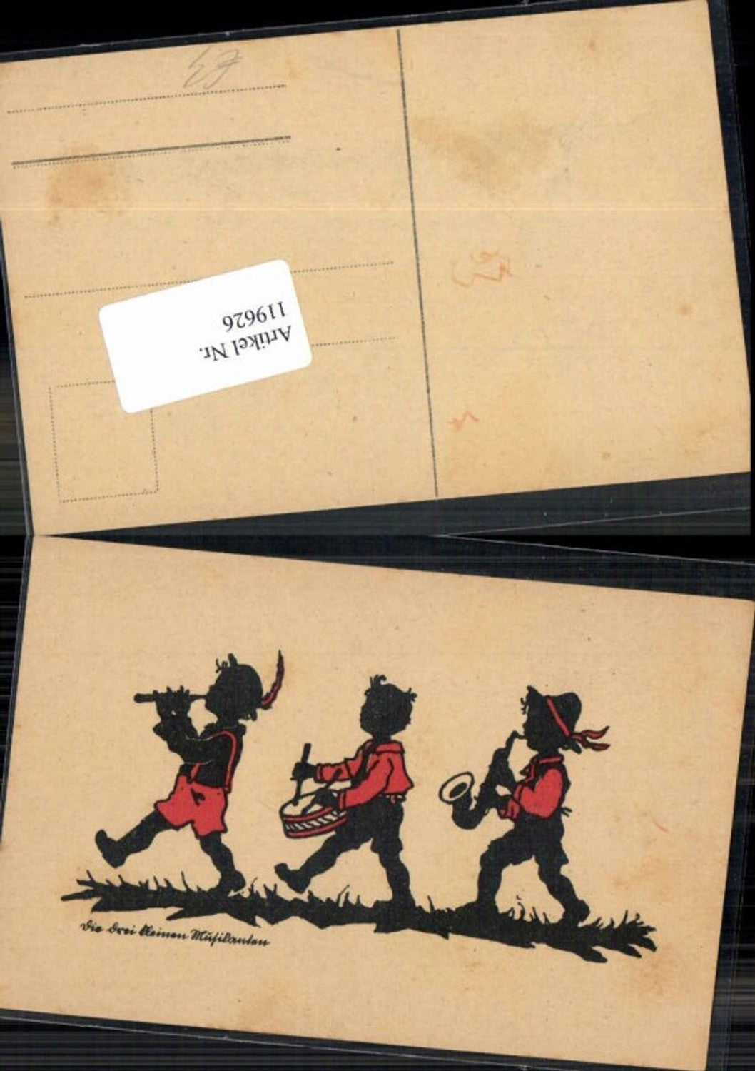119626,Scherenschnitt Silhouette Kinder Trompete Trommel Flöte Musik musizieren