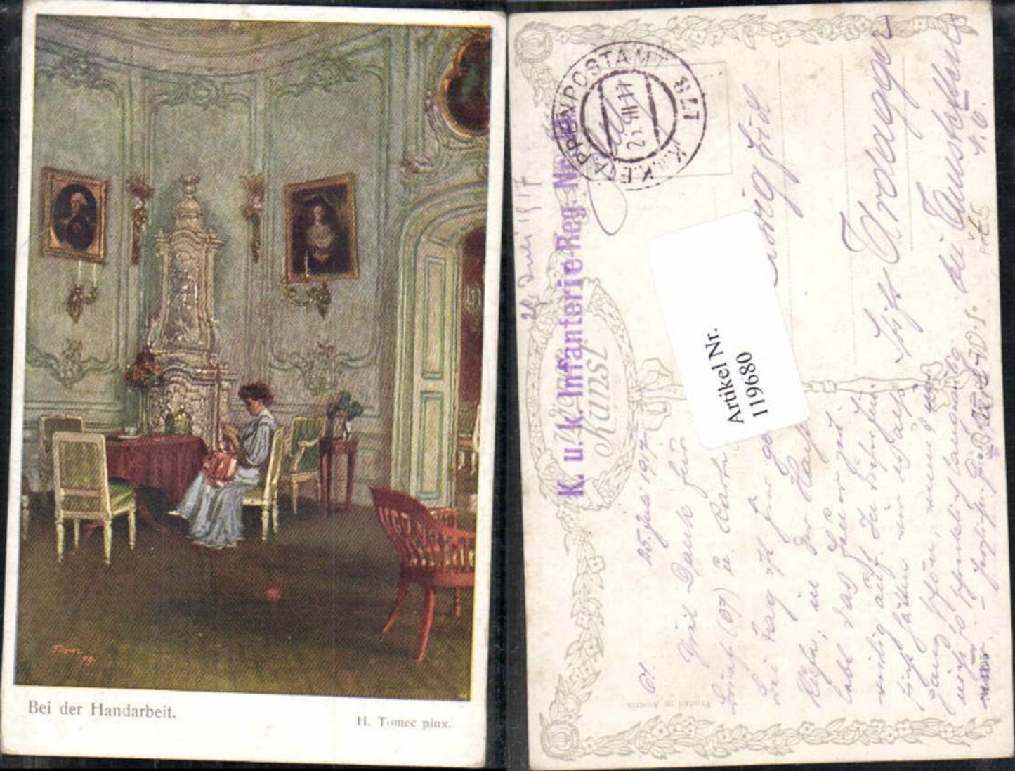119680,H. Tomec bei der Handarbeit Stricken strickt Feldpost Infanterie regiment 14 Etappenpostamt Nr 178