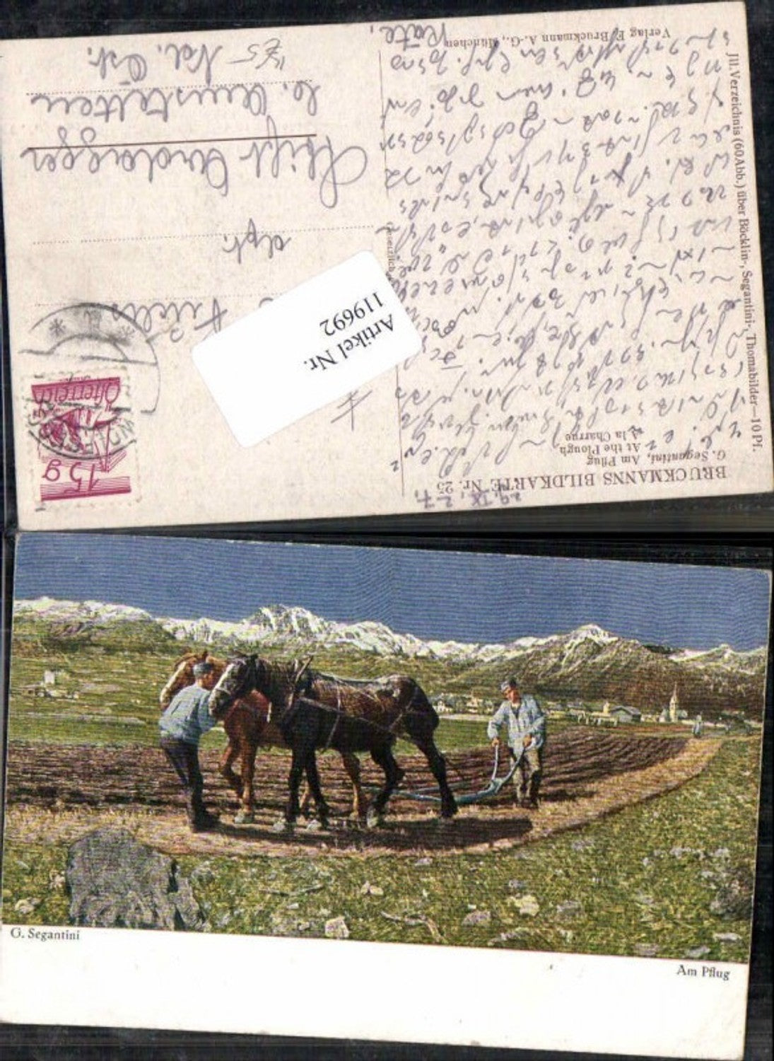 119692,G. Segantini Bauern b.d. Feldarbeit am Pflug pflügen