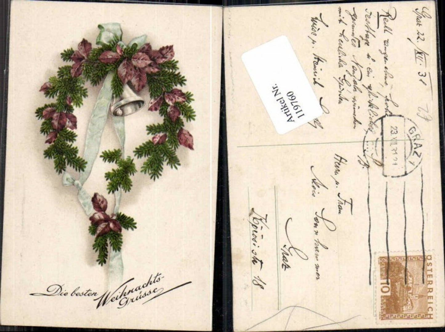 119760, Christmas bell fir branches wreath