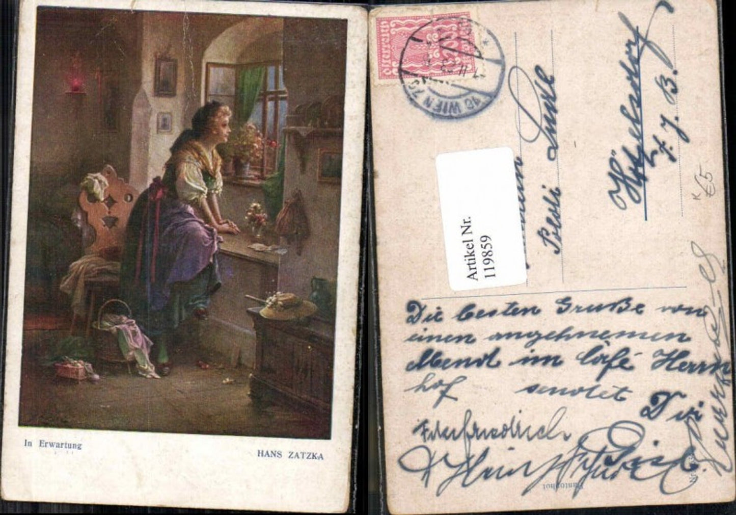 119859,Hans Zatzka In Erwartung Frau schaut Fenster raus