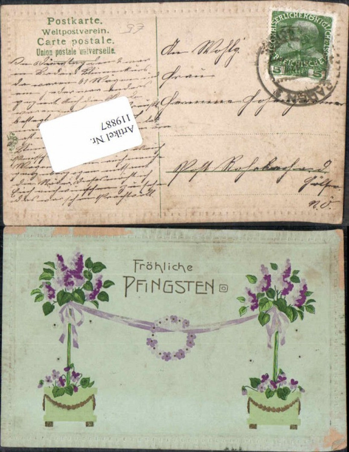 119887,Präge AK Pfingsten Blumen Art Nouveau 1910