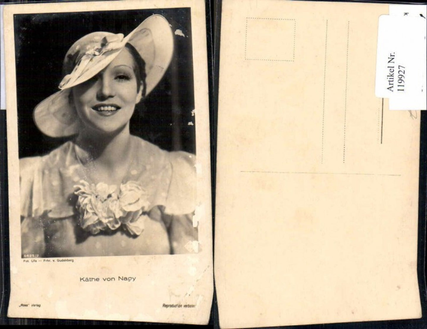 119927,Käthe von Nagy m. grossen Hut hat Mode Hutmode
