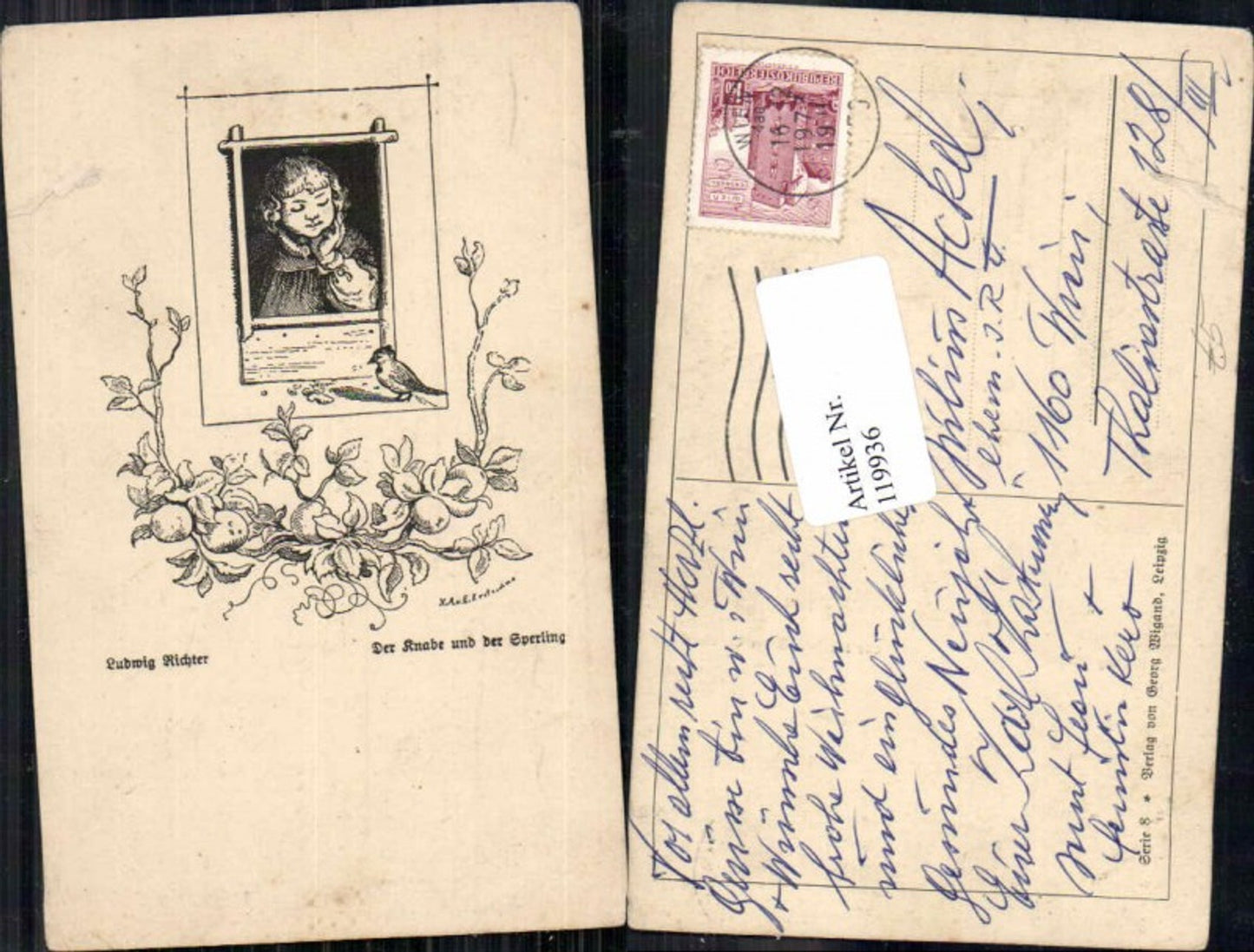 119936,Ludwig Richter Knabe und er Sperling Vogel
