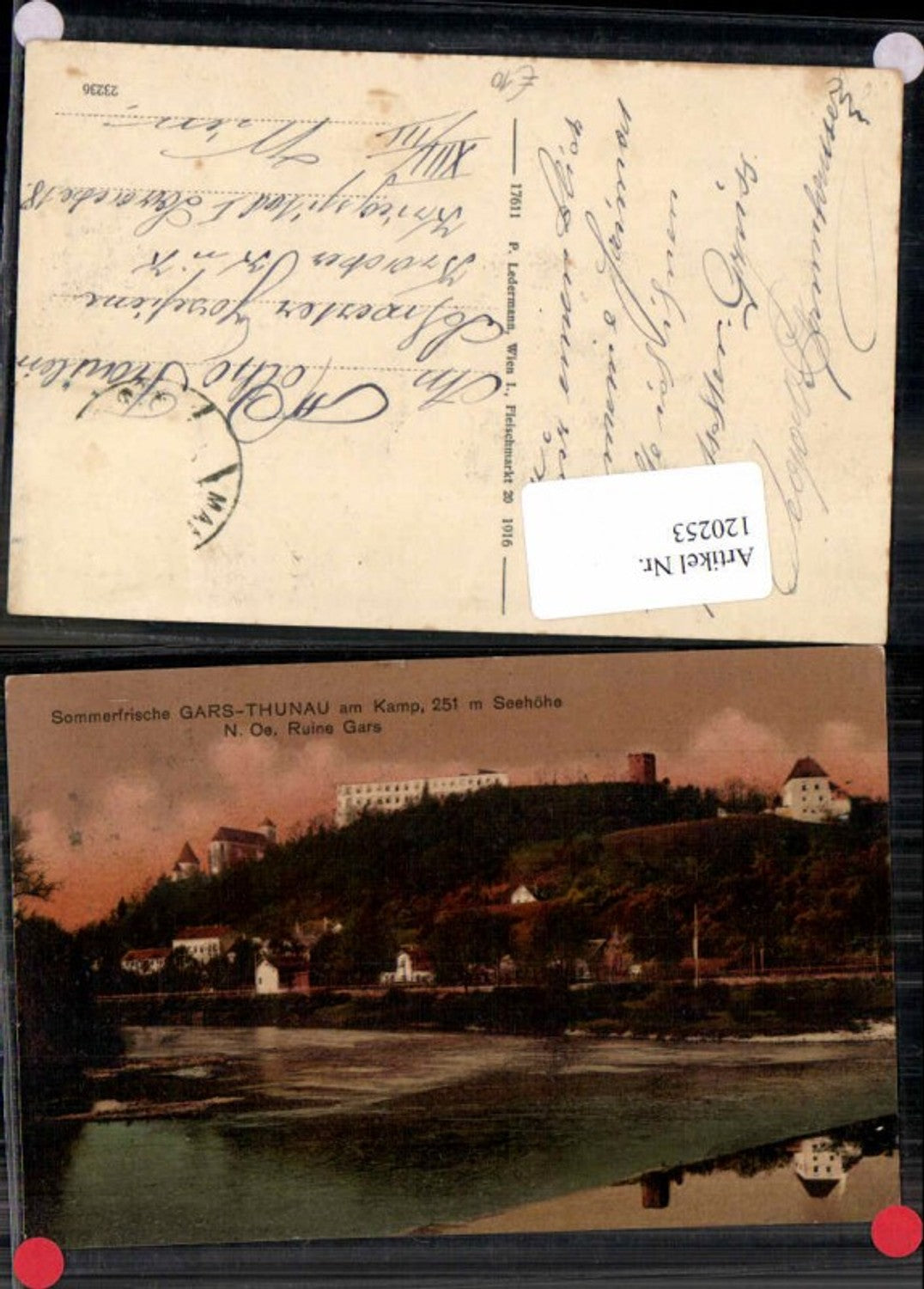 120253,Thunau bei Gars am Kamp Ruine m. Flusspartie 1916