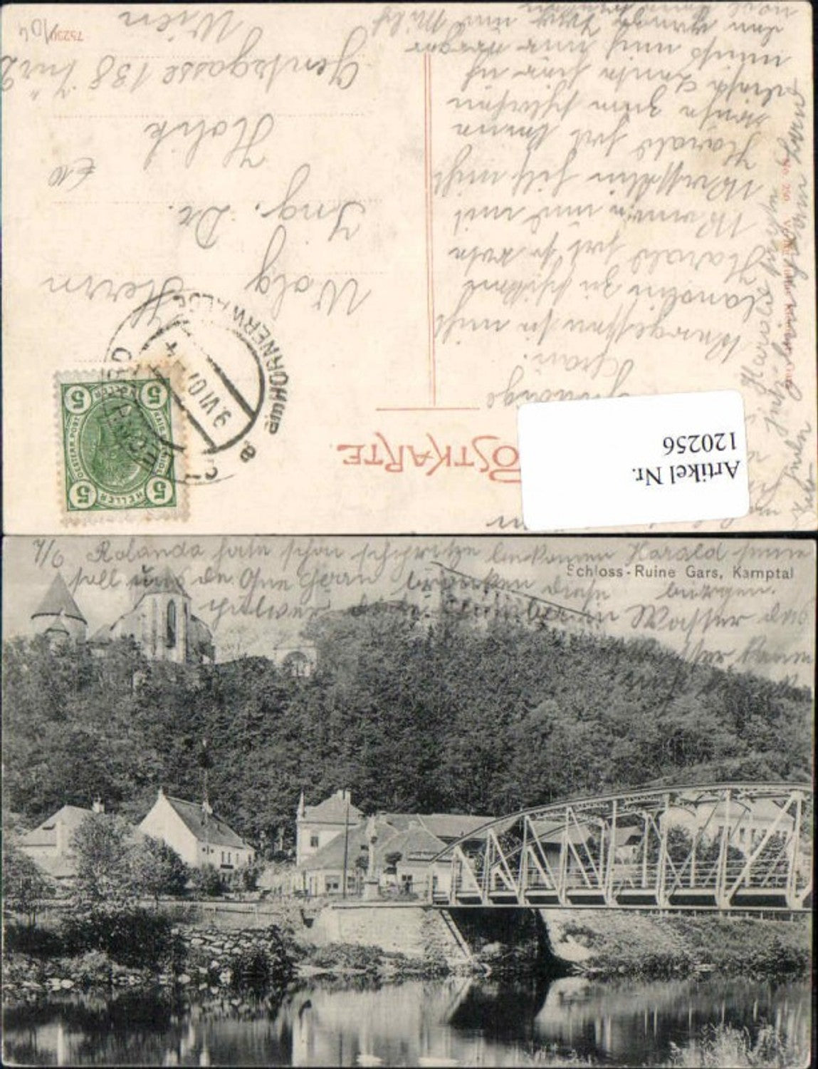 120256,Thunau m. Gars am Kamp Ruine m. Brücke 1905 Tolle Karte